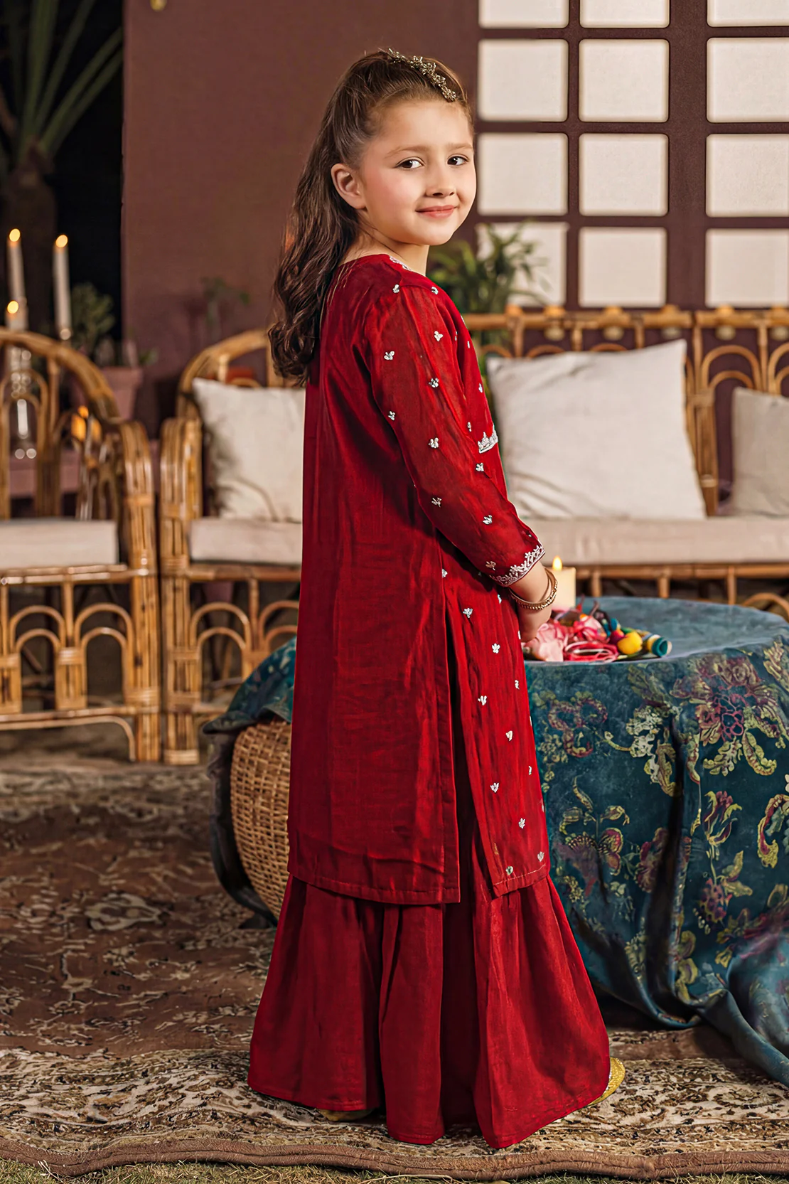 Solid Embroidered Chiffon Stitched 2 Piece (Shirt/Trouser) For Kids - Image 4