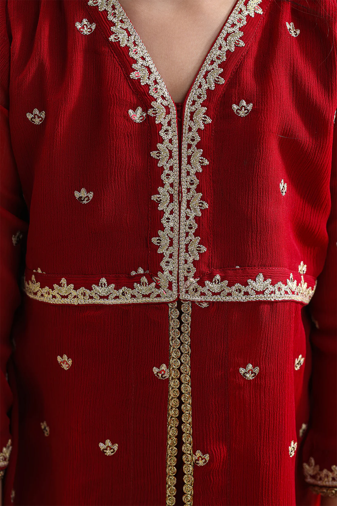 Solid Embroidered Chiffon Stitched 2 Piece (Shirt/Trouser) For Kids - Image 5