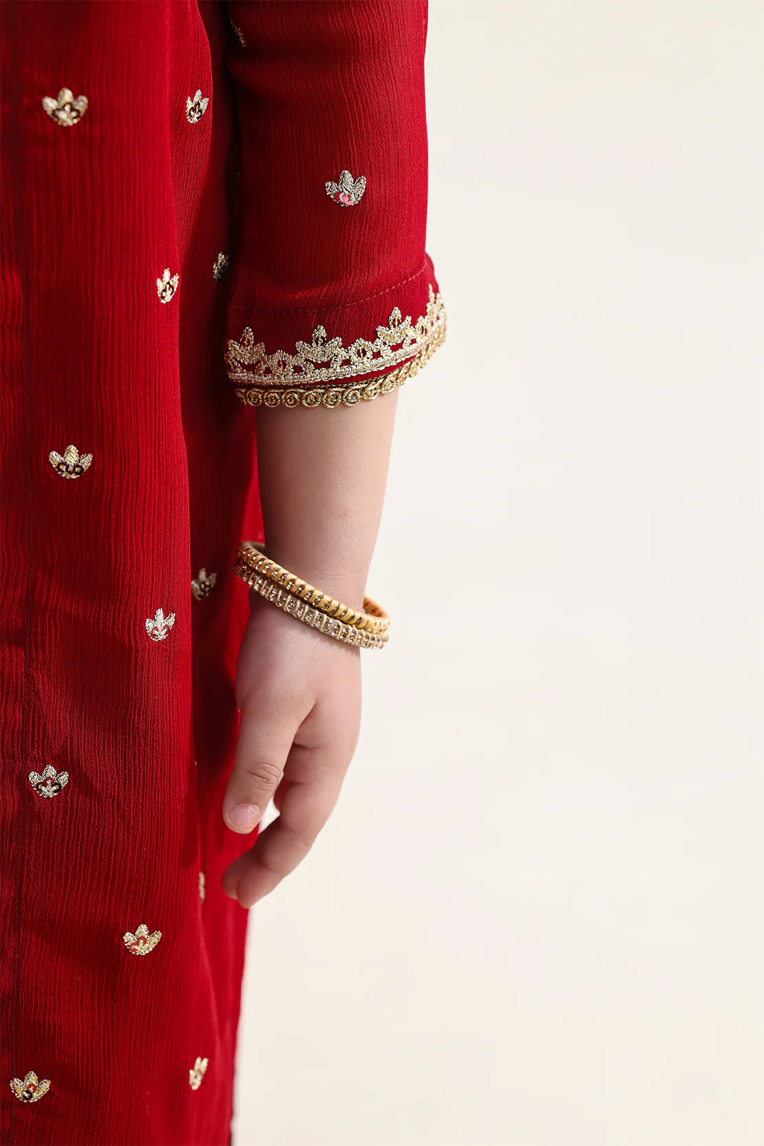 Solid Embroidered Chiffon Stitched 2 Piece (Shirt/Trouser) For Kids - Image 6