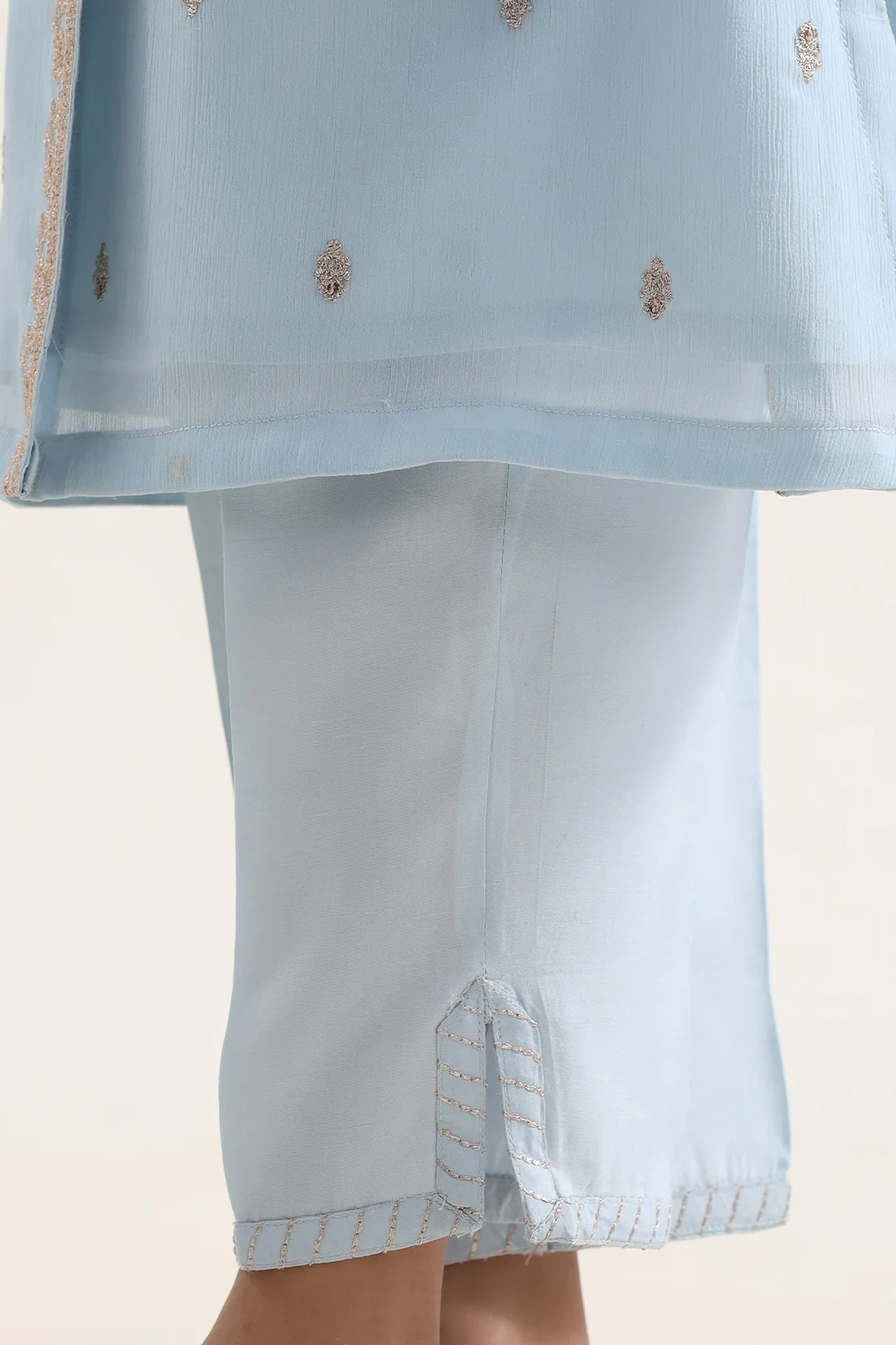 Solid Embroidered Chiffon Stitched 2 Piece (Shirt/Trouser) For Kids - Image 7