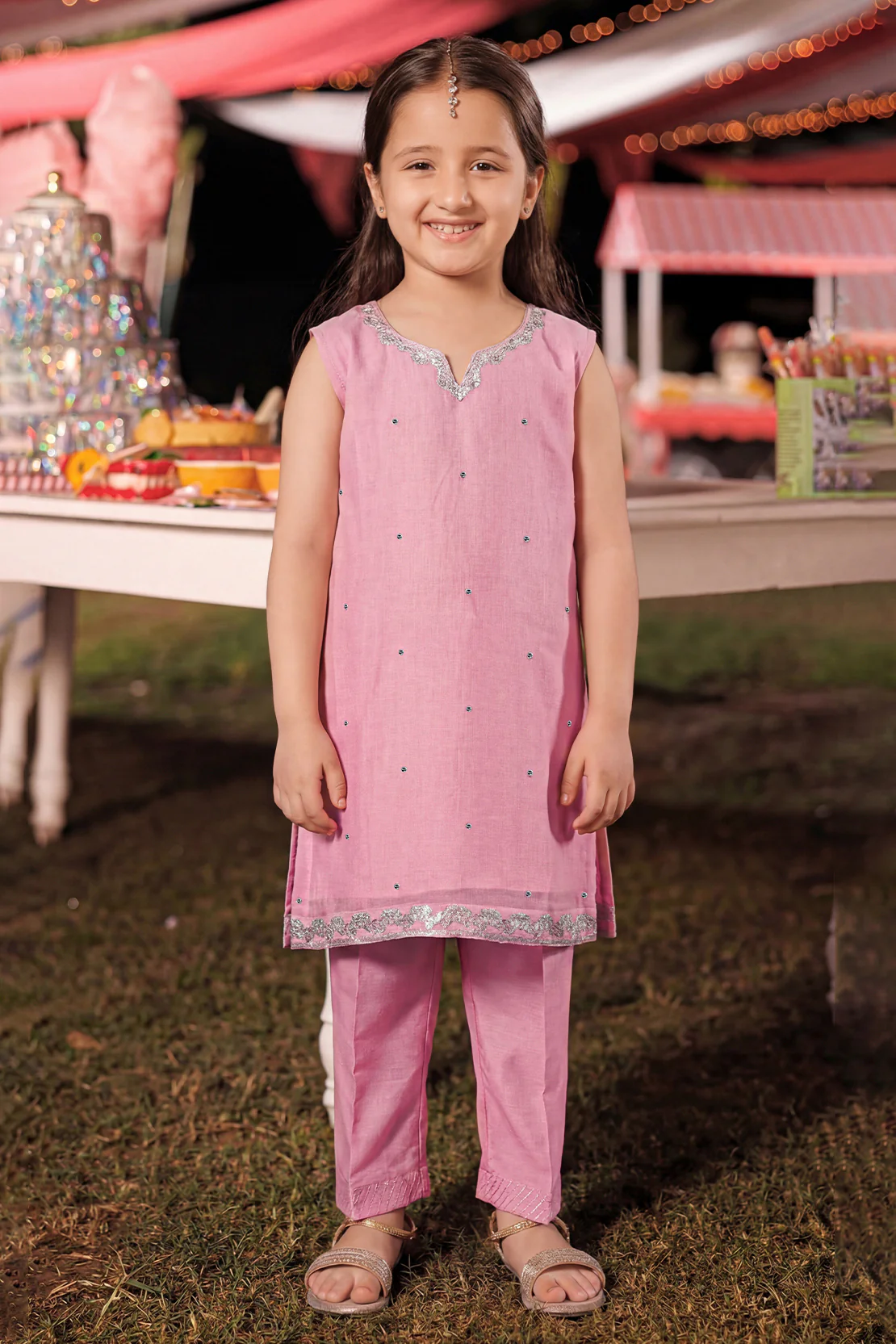 Solid Embroidered Chiffon Stitched 2 Piece (Shirt/Trouser) for kids