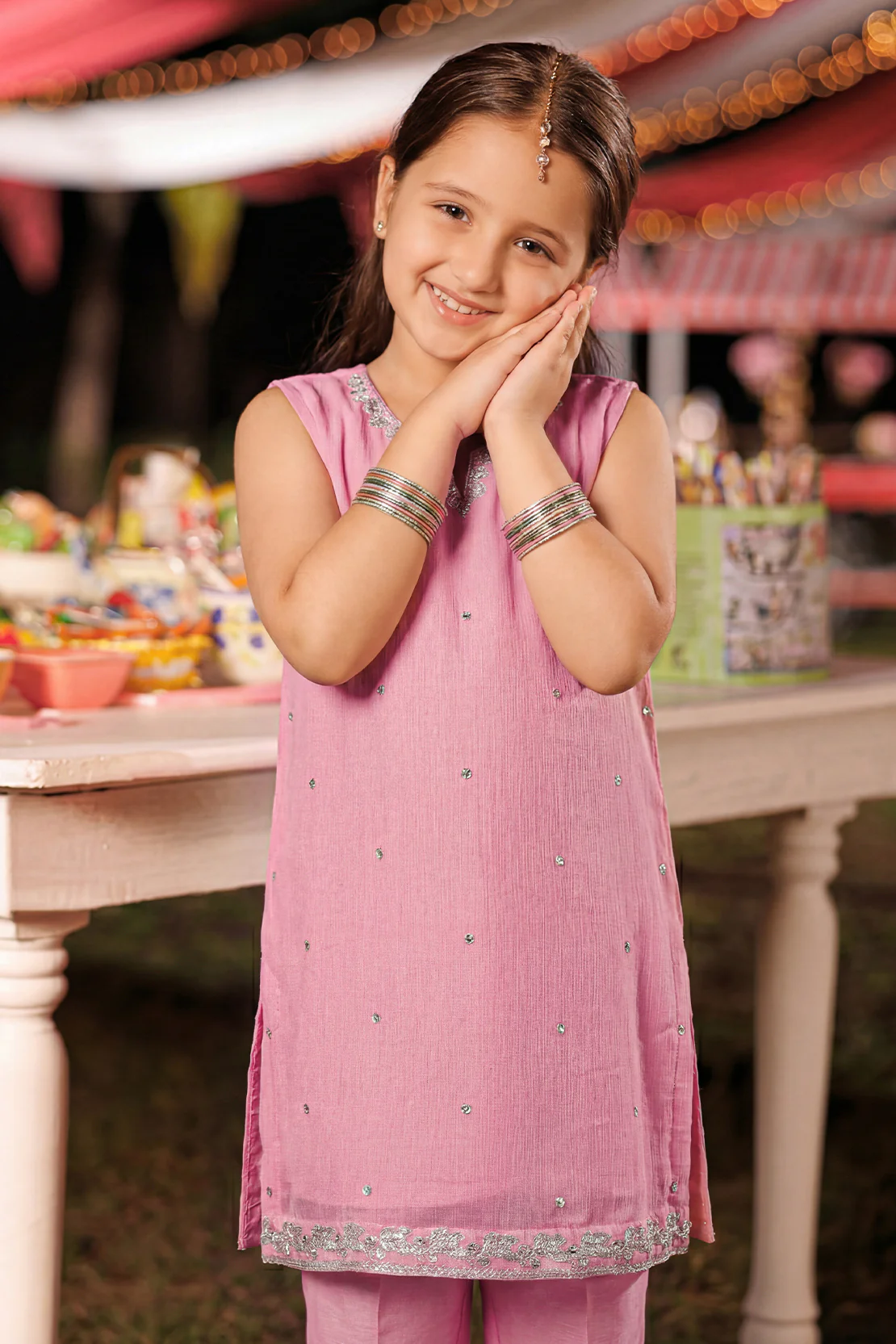 Solid Embroidered Chiffon Stitched 2 Piece (Shirt/Trouser) for kids - Image 2