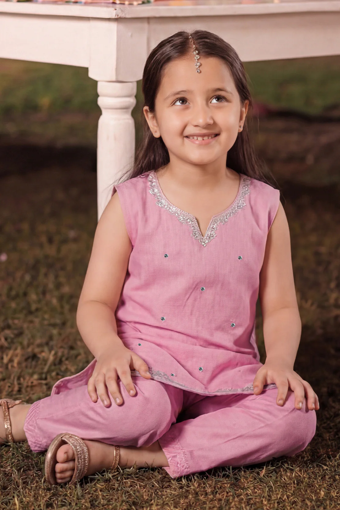 Solid Embroidered Chiffon Stitched 2 Piece (Shirt/Trouser) for kids - Image 3