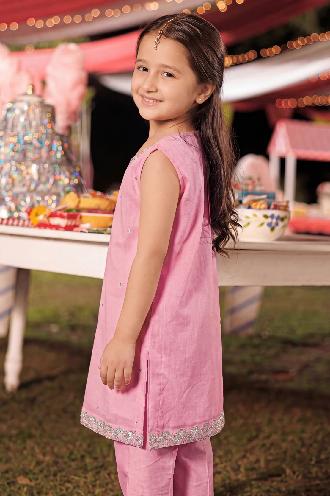 Solid Embroidered Chiffon Stitched 2 Piece (Shirt/Trouser) for kids - Image 4