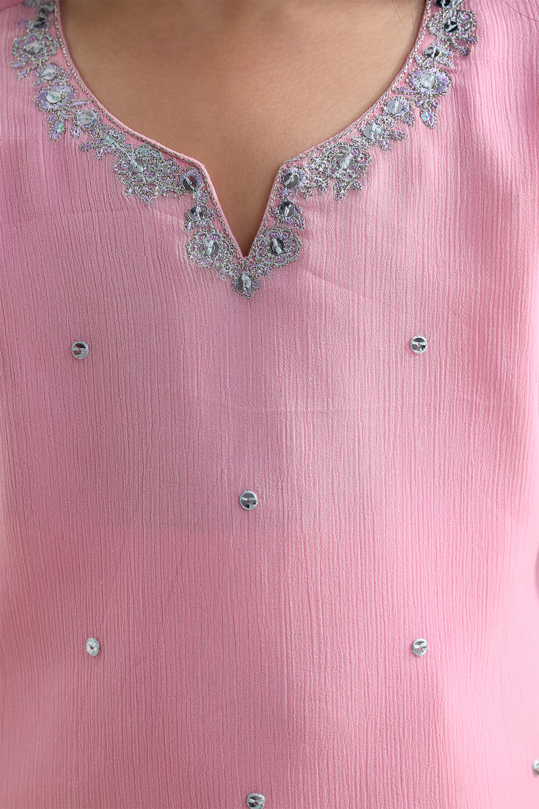 Solid Embroidered Chiffon Stitched 2 Piece (Shirt/Trouser) for kids - Image 5