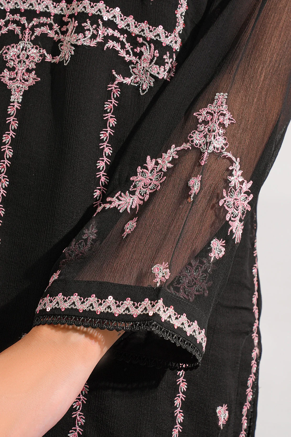 Solid Embroidered Chiffon Stitched 3 Piece - Image 5