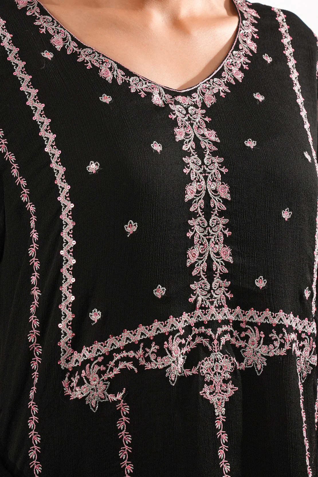 Solid Embroidered Chiffon Stitched 3 Piece - Image 6