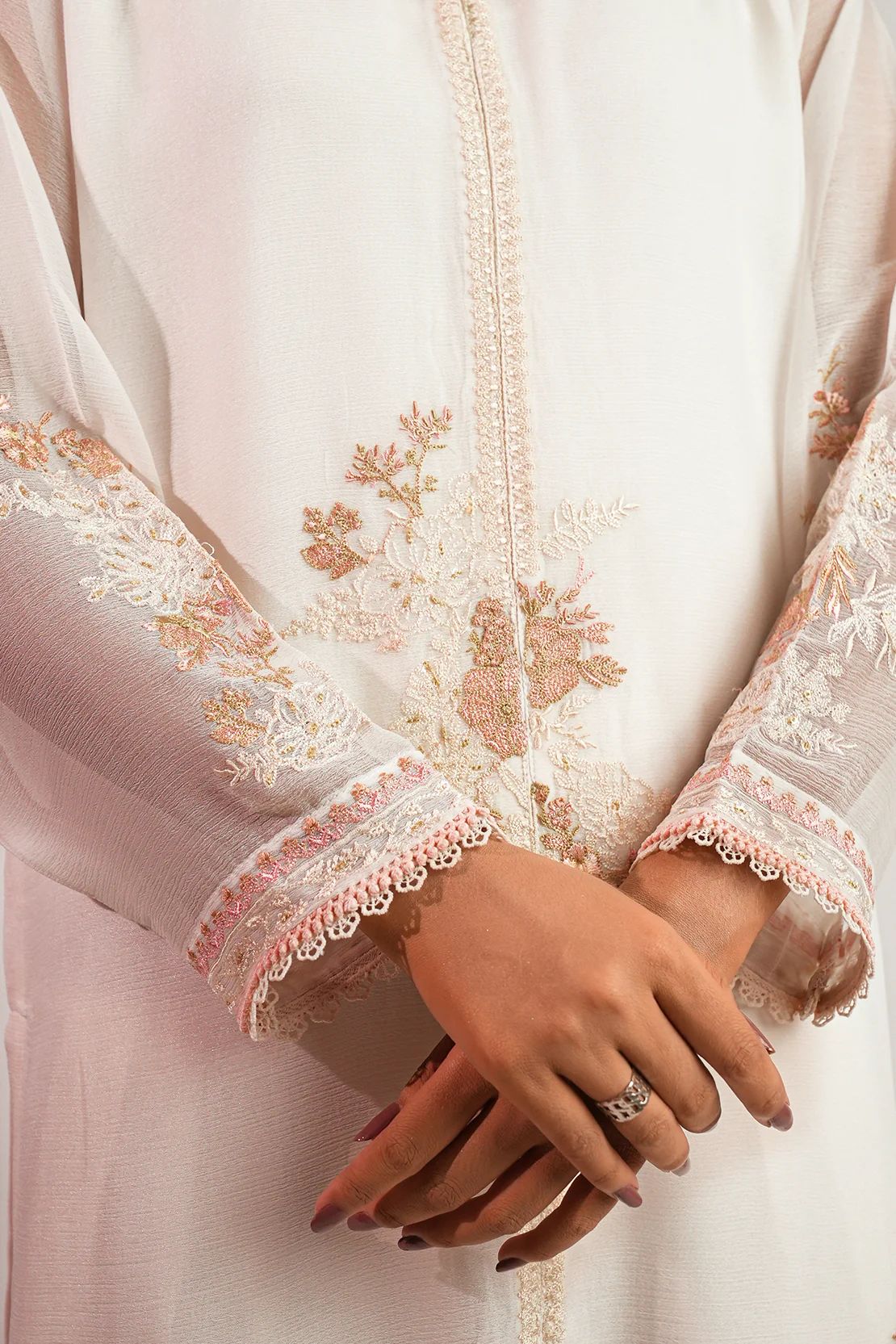 Solid Embroidered Chiffon Stitched 3 Piece - Image 4
