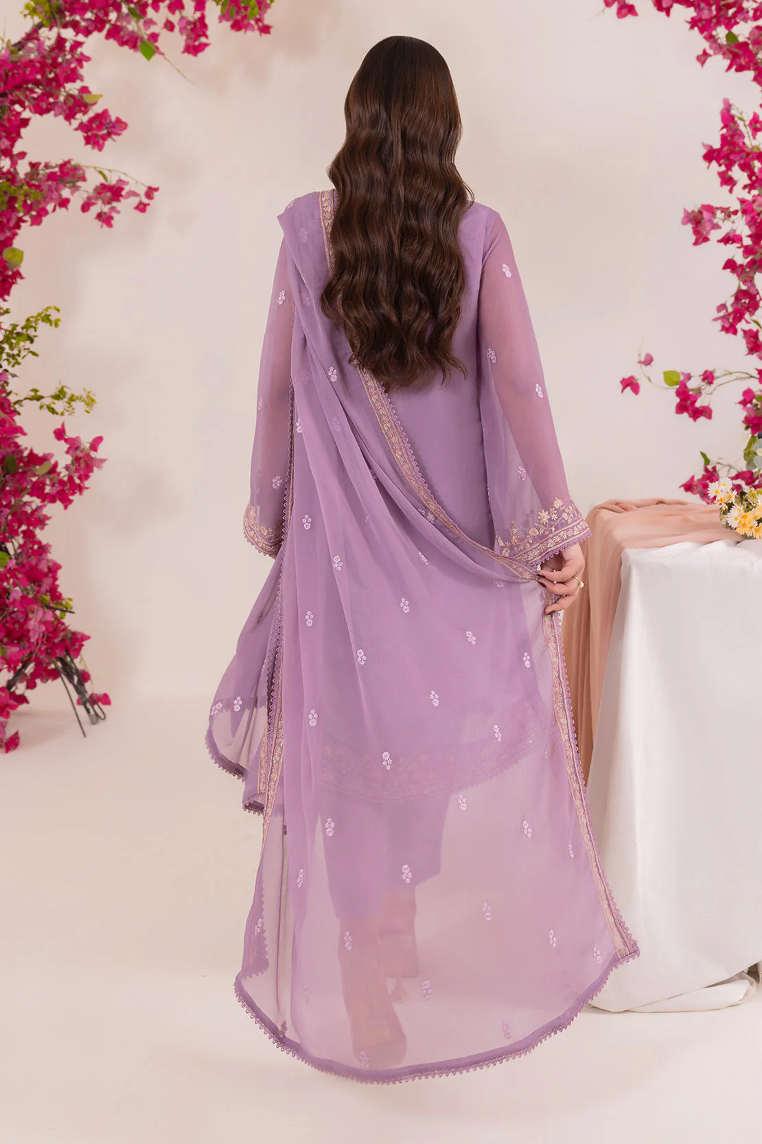 Solid Embroidered Chiffon Stitched 3 Piece - Image 5