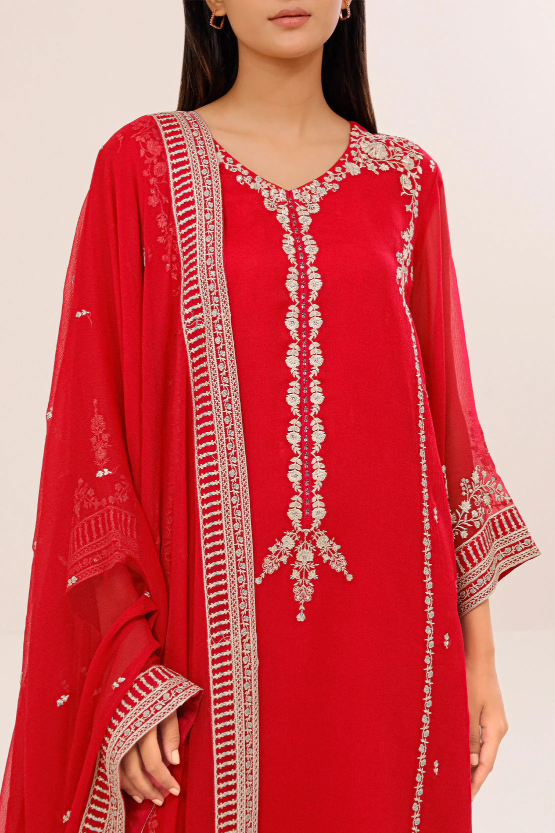 Solid Embroidered Chiffon Stitched 3 Piece - Image 4