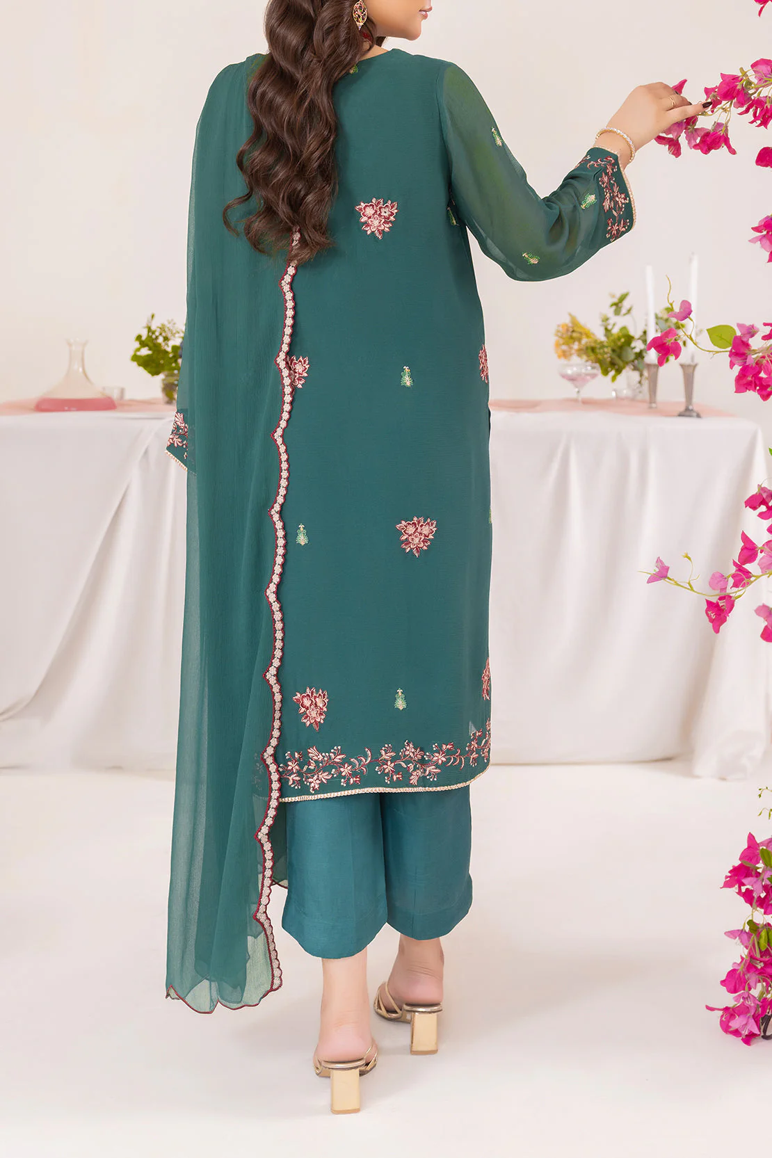 Solid Embroidered Chiffon Stitched 3 Piece - Image 5