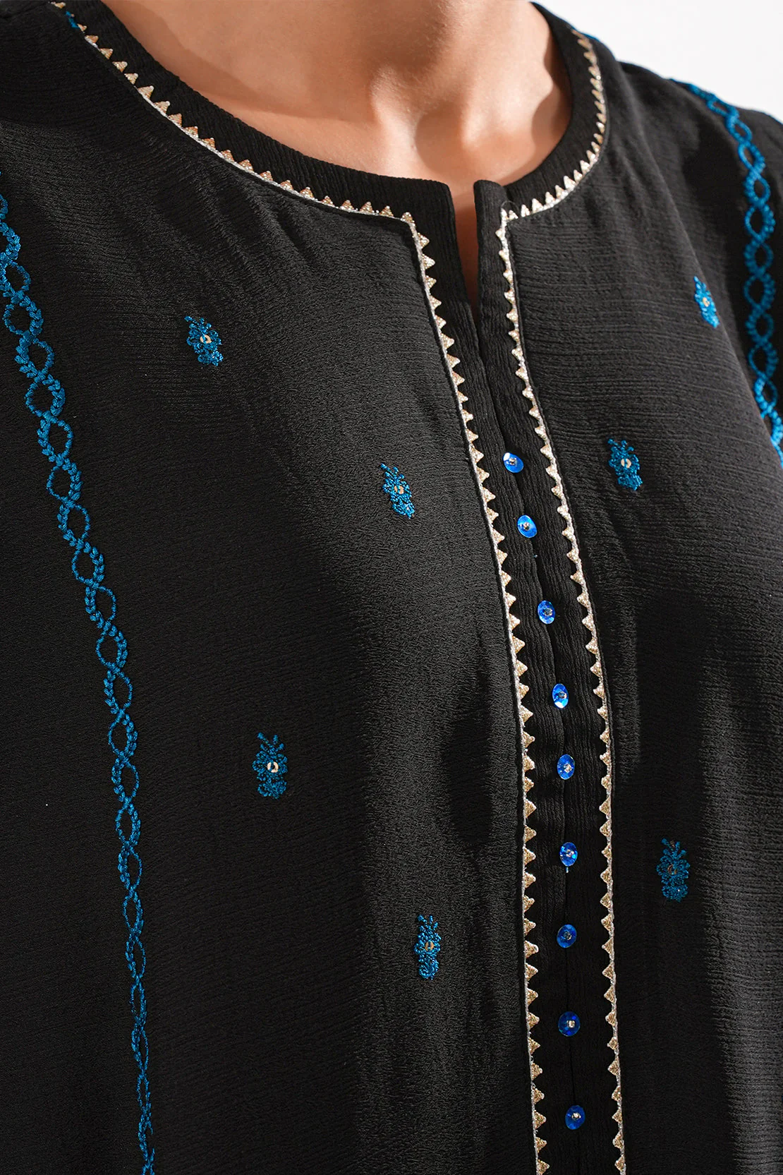 Solid Embroidered Chiffon Stitched 3 Piece - Image 5