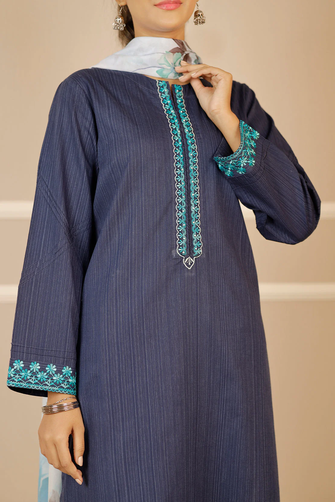Solid Embroidered Cotton Dobby Stitched 2 Piece (Shirt/Trouser) - Image 4