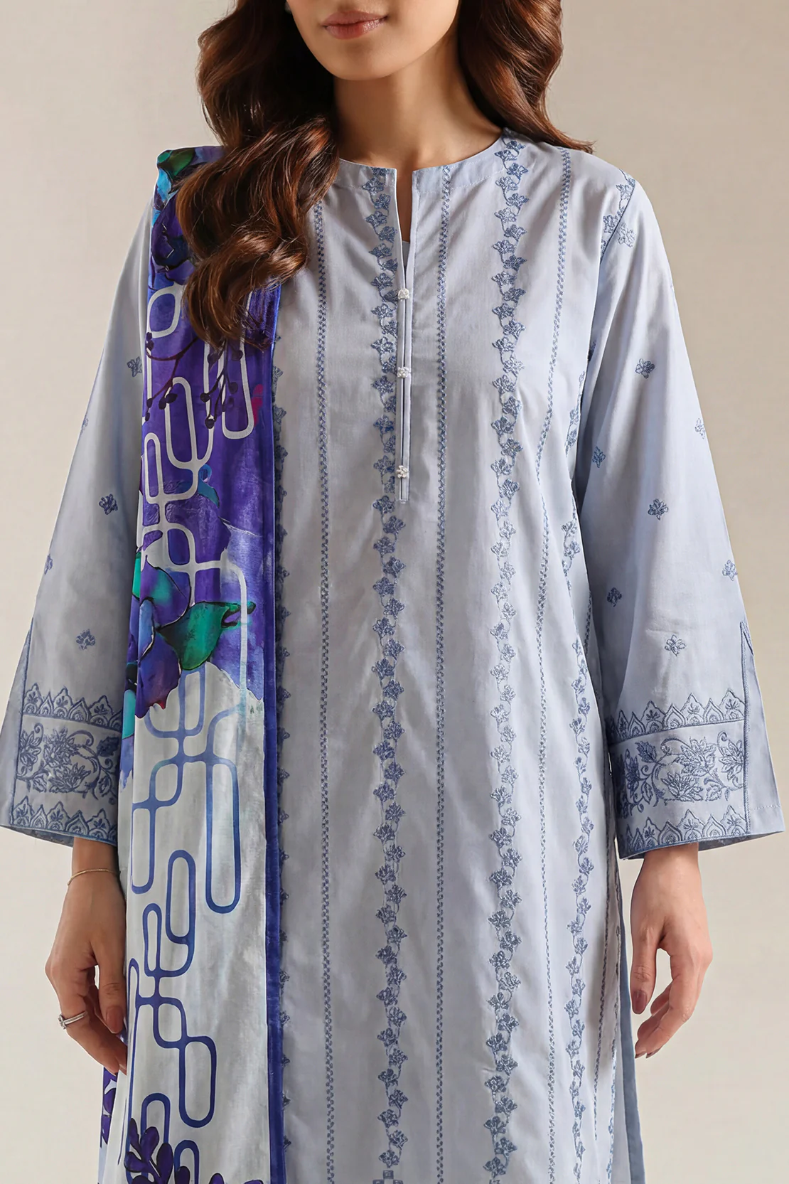Solid Embroidered Cotton Dobby Stitched 2 Piece (Shirt/Trouser)
