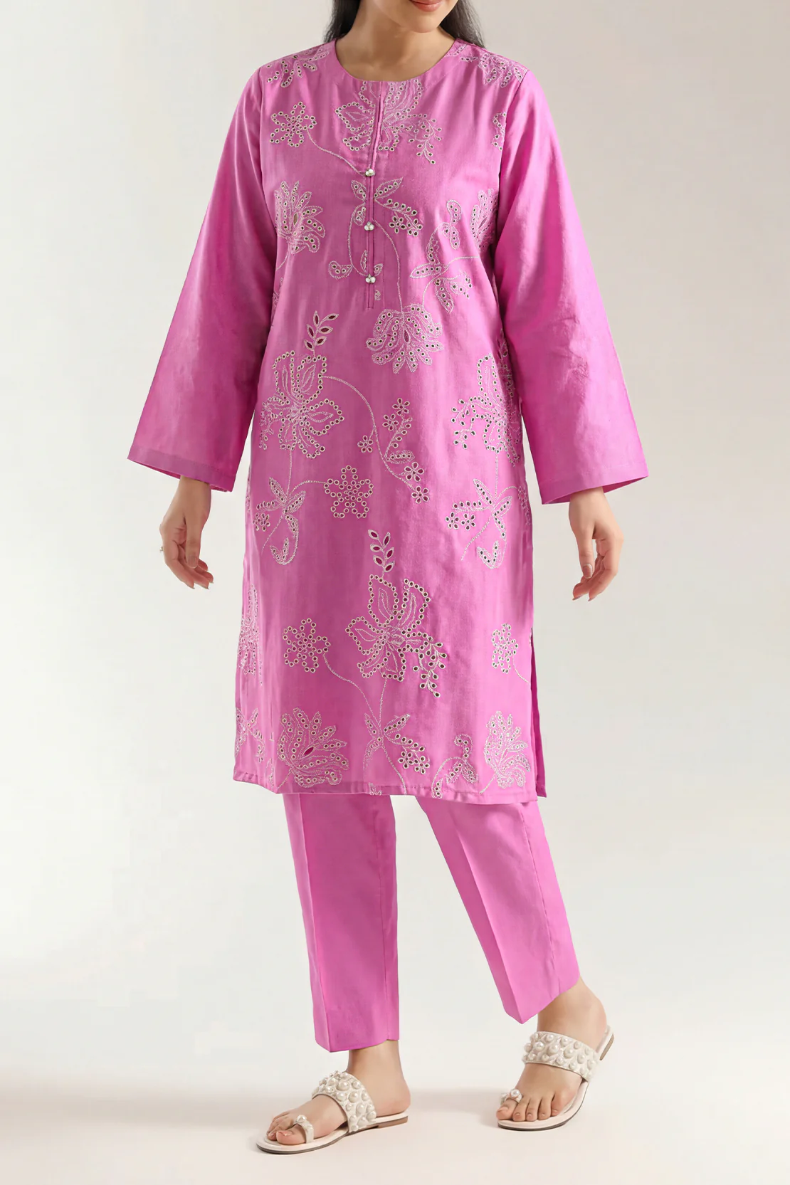 Solid Embroidered Cotton Dobby Stitched 2 Piece (Shirt/Trouser)