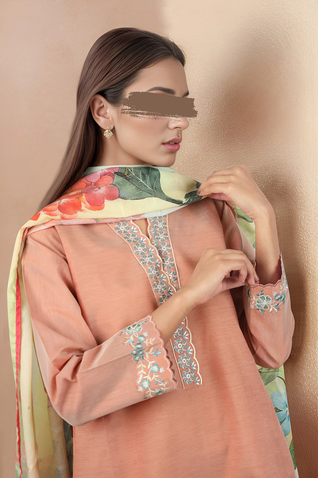 Solid Embroidered Cotton Filament Stitched 3 Piece - Image 4