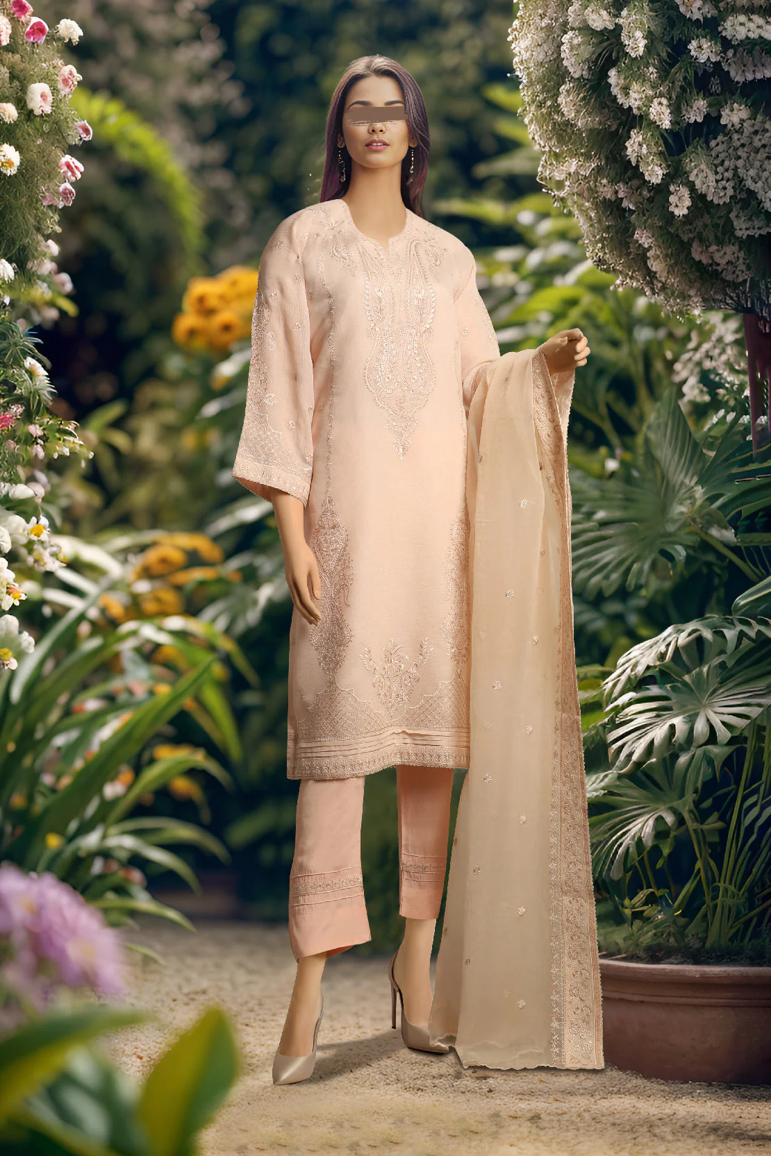 Solid Embroidered Cotton Net Stitched 2 Piece Shirt Dupatta - Image 2