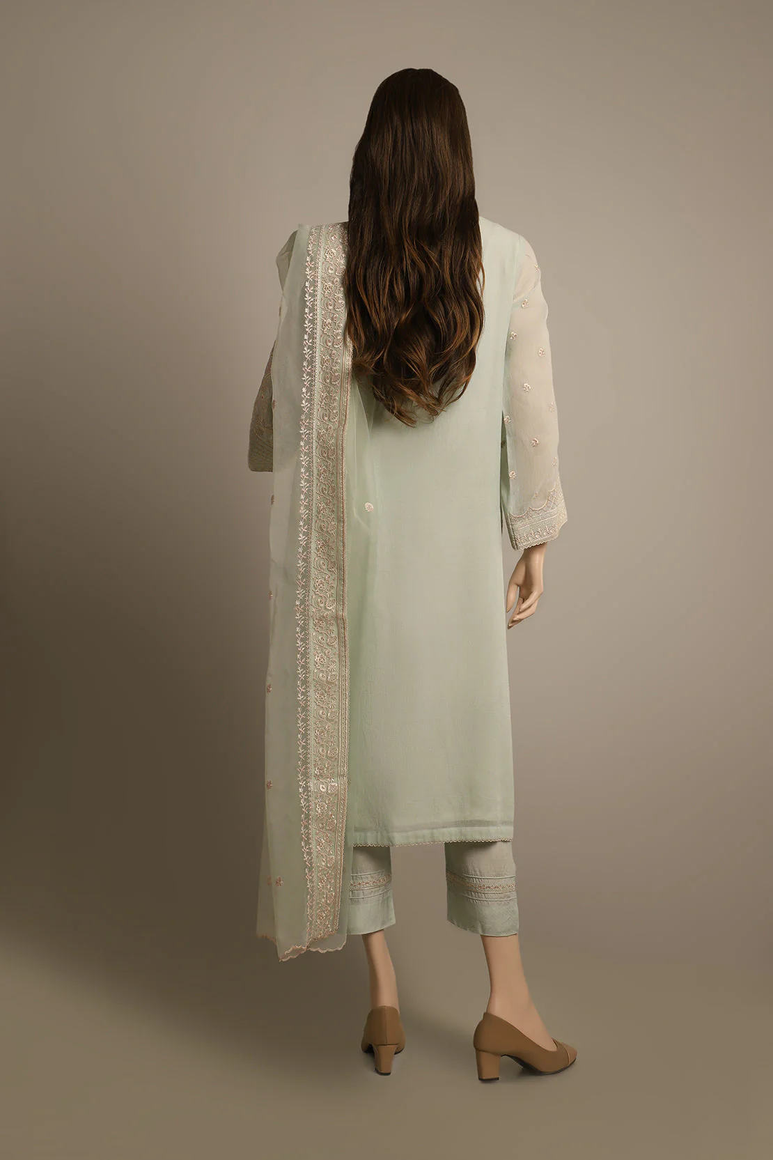Solid Embroidered Cotton Net Stitched 3 Piece - Image 2