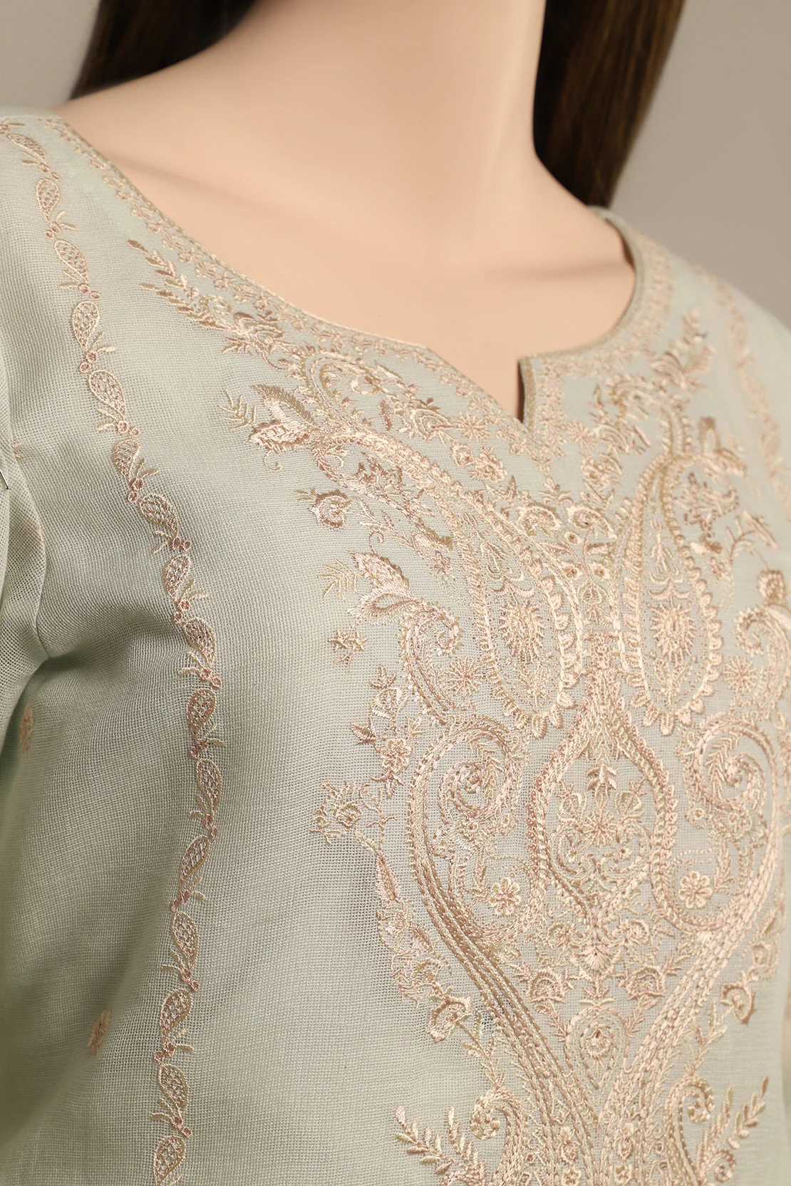 Solid Embroidered Cotton Net Stitched 3 Piece - Image 3