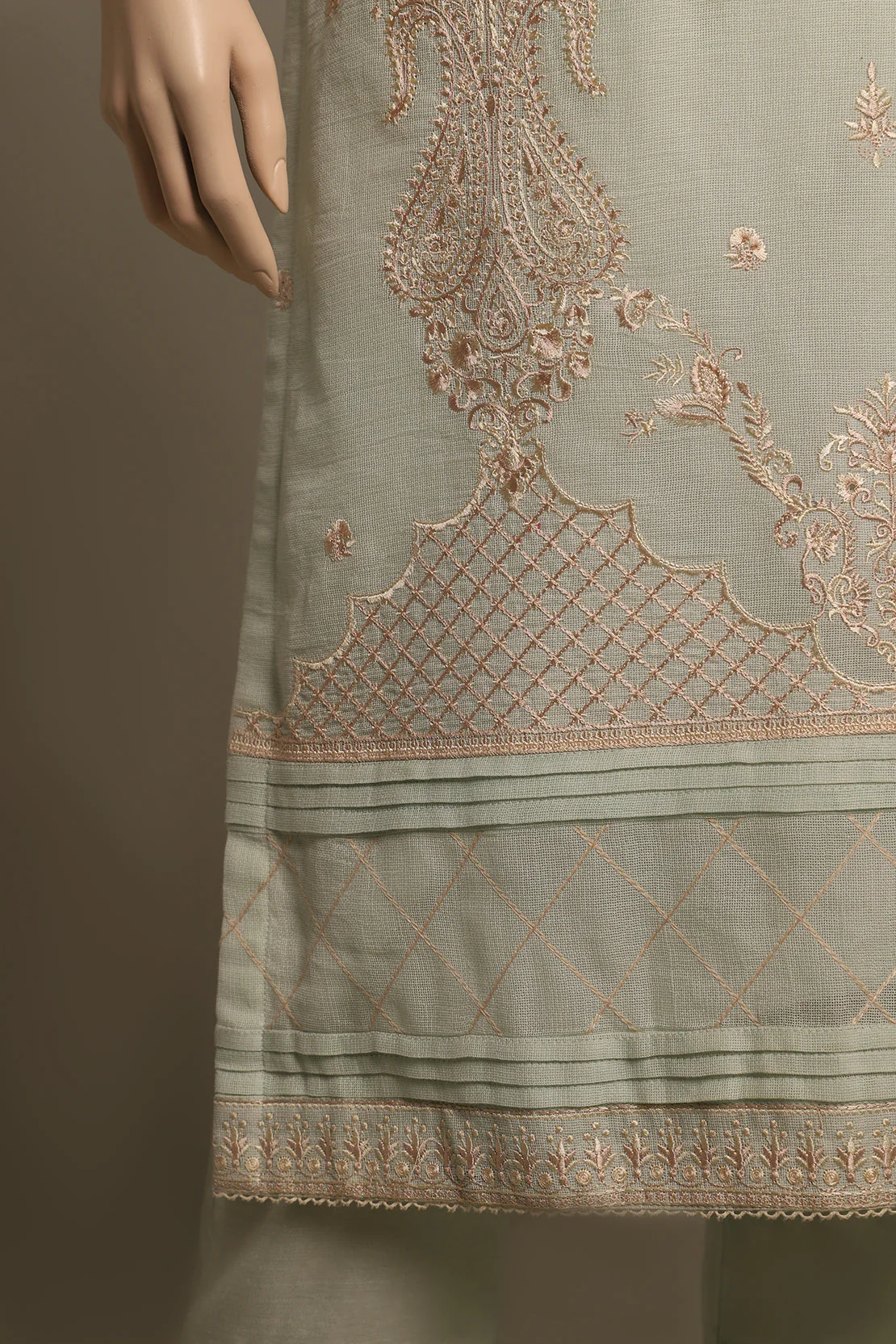 Solid Embroidered Cotton Net Stitched 3 Piece - Image 4
