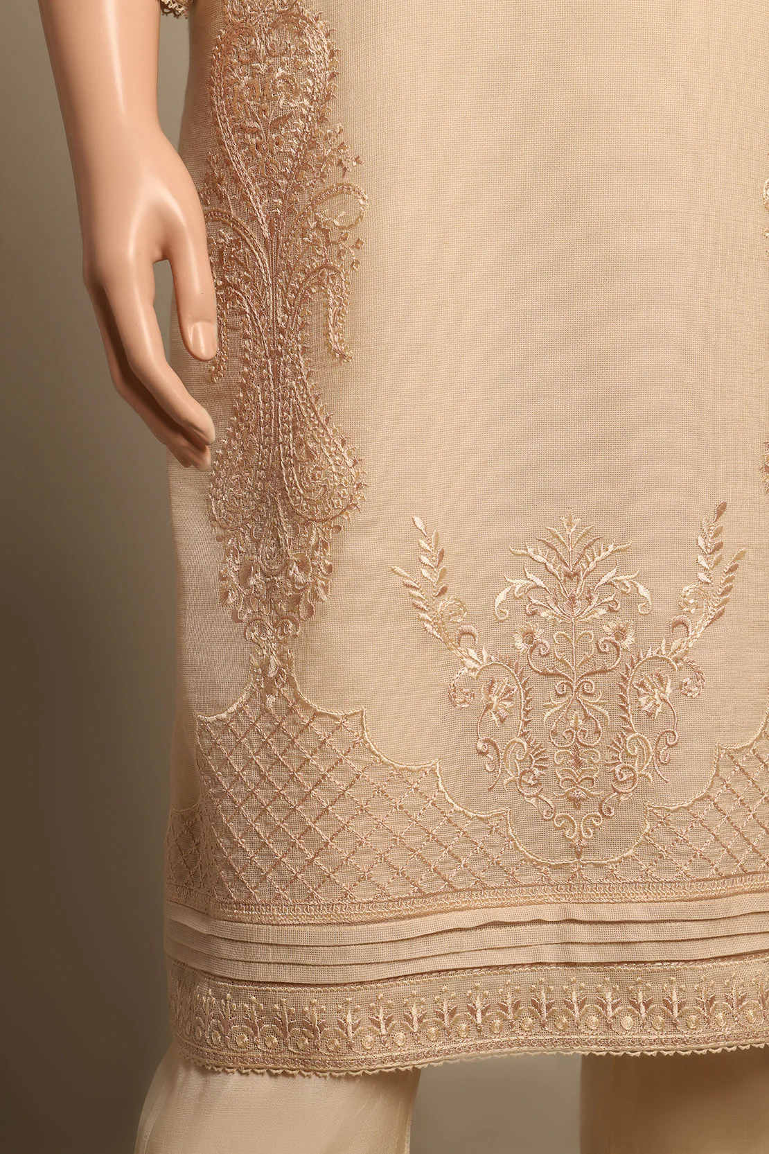 Solid Embroidered Cotton Net Stitched 3 Piece - Image 6