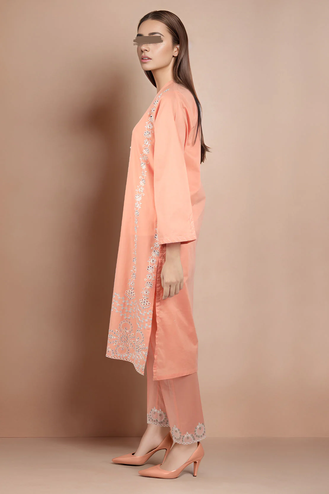Solid Embroidered Cotton Stitched 2 Piece (Shirt/Trouser) - Image 2