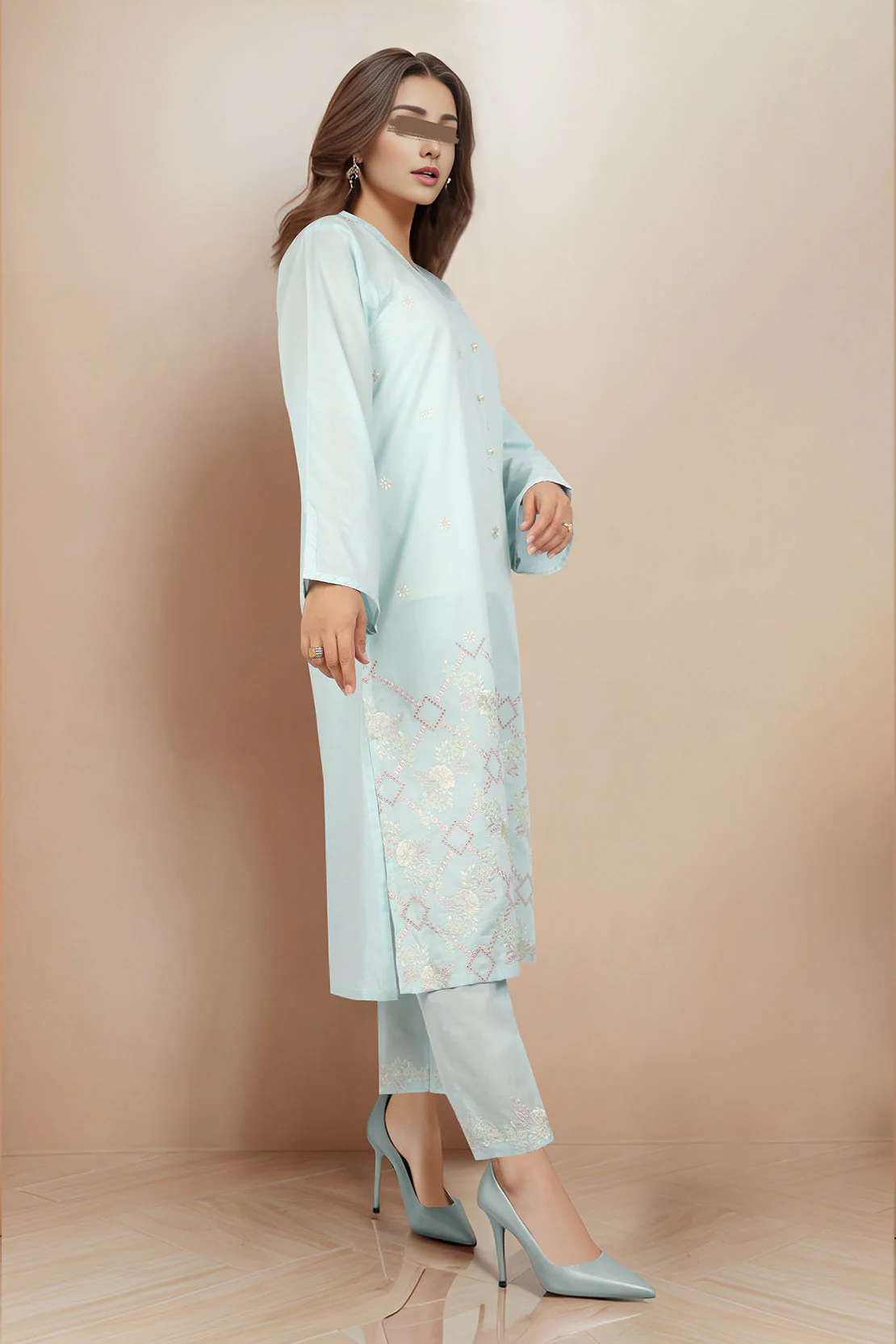 Solid Embroidered Cotton Stitched 2 Piece (Shirt/Trouser) - Image 2
