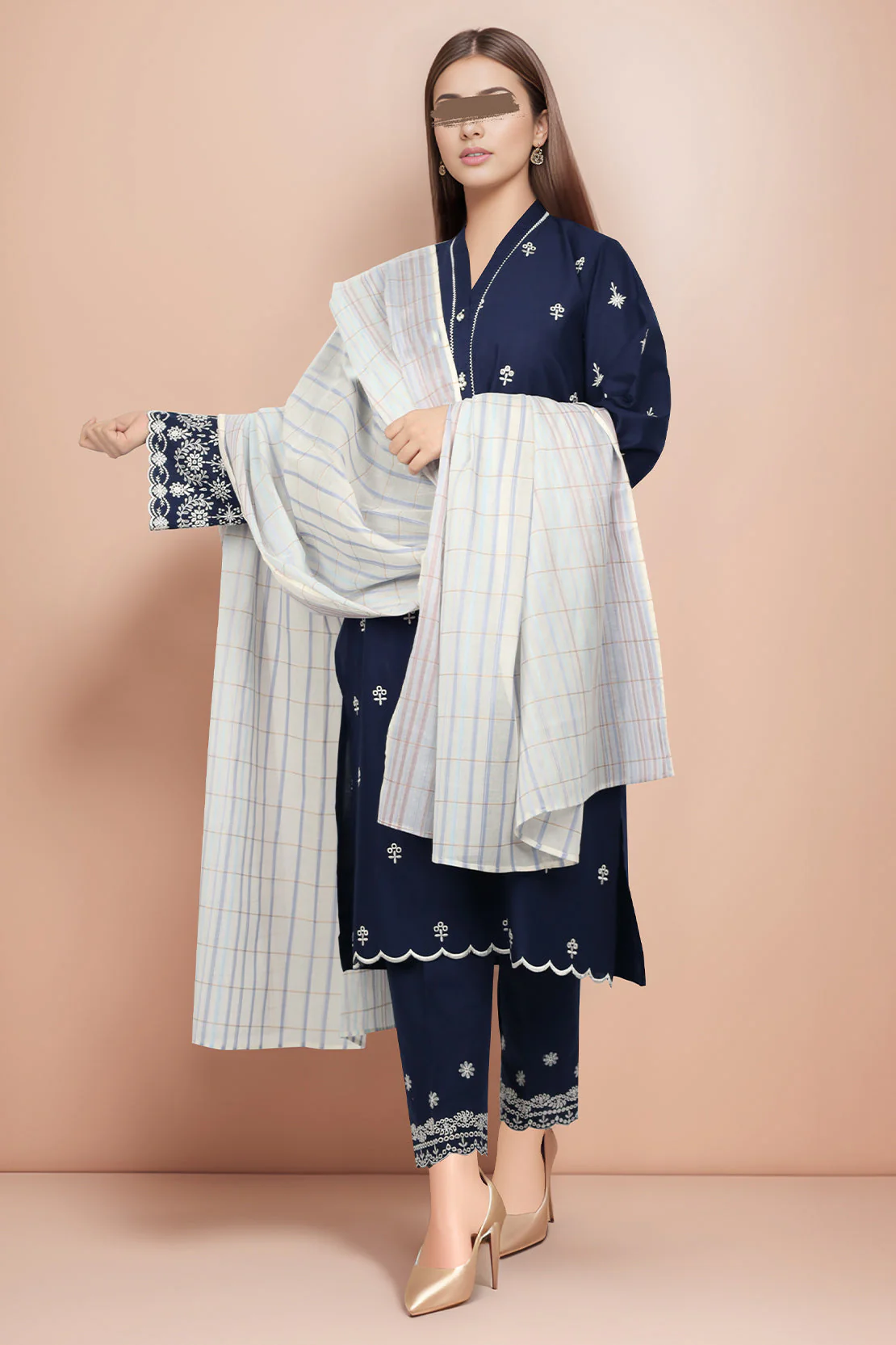 Solid Embroidered Cotton Stitched 2 Piece (Shirt/Trouser)