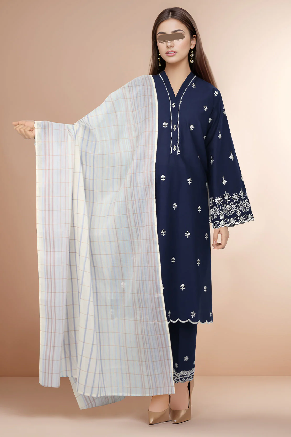 Solid Embroidered Cotton Stitched 2 Piece (Shirt/Trouser) - Image 2
