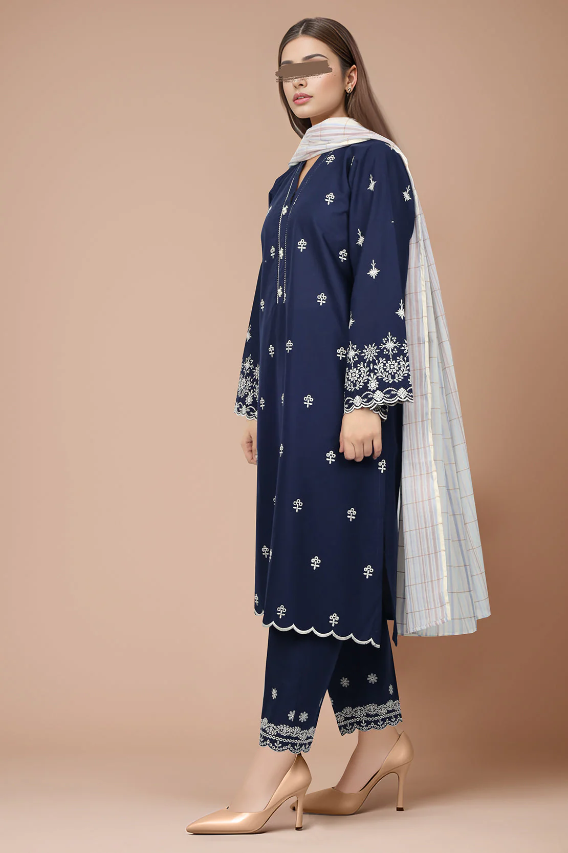 Solid Embroidered Cotton Stitched 2 Piece (Shirt/Trouser) - Image 3