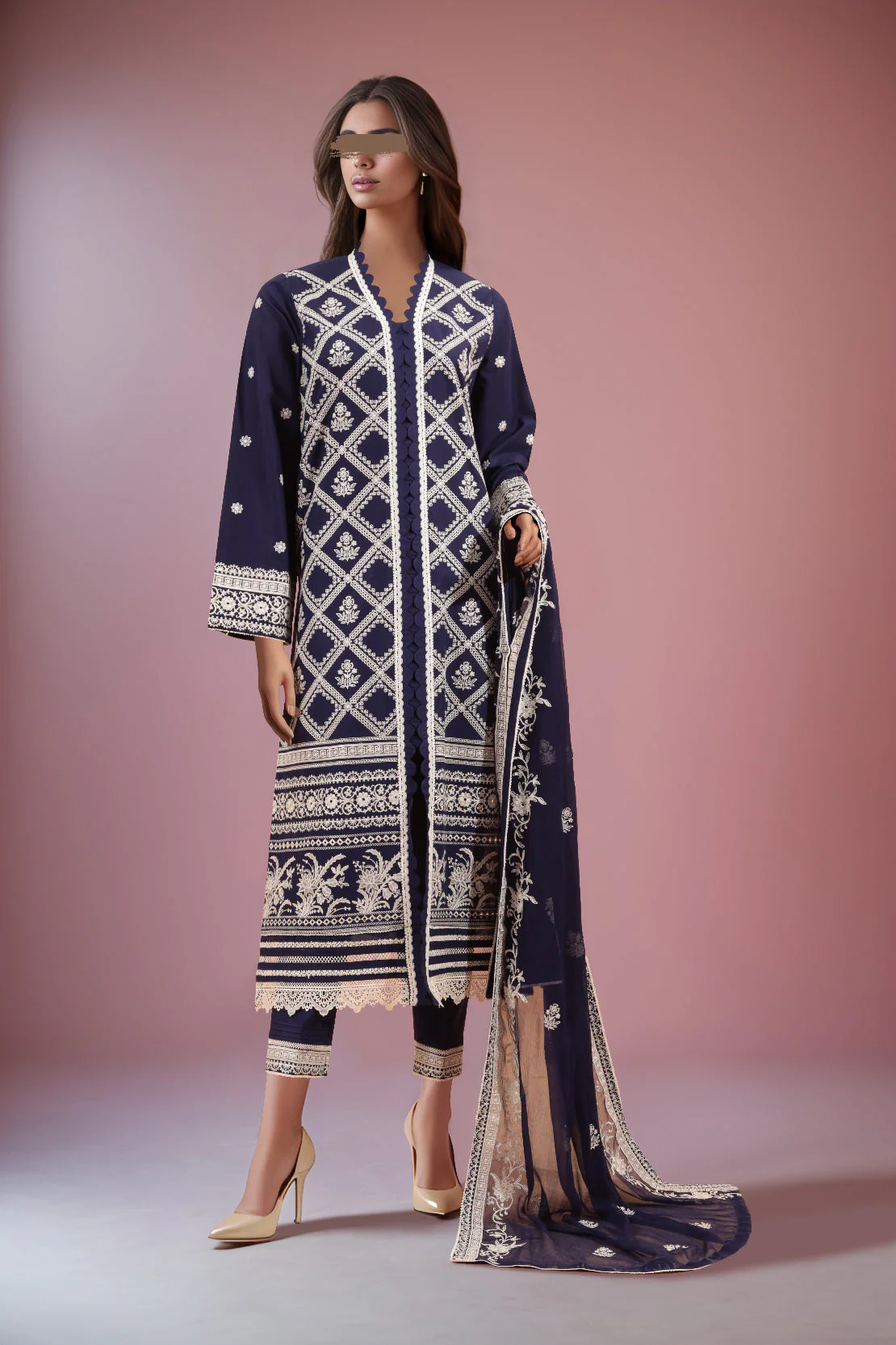 Solid Embroidered Cotton Stitched 2 Piece (Shirt/Trouser)