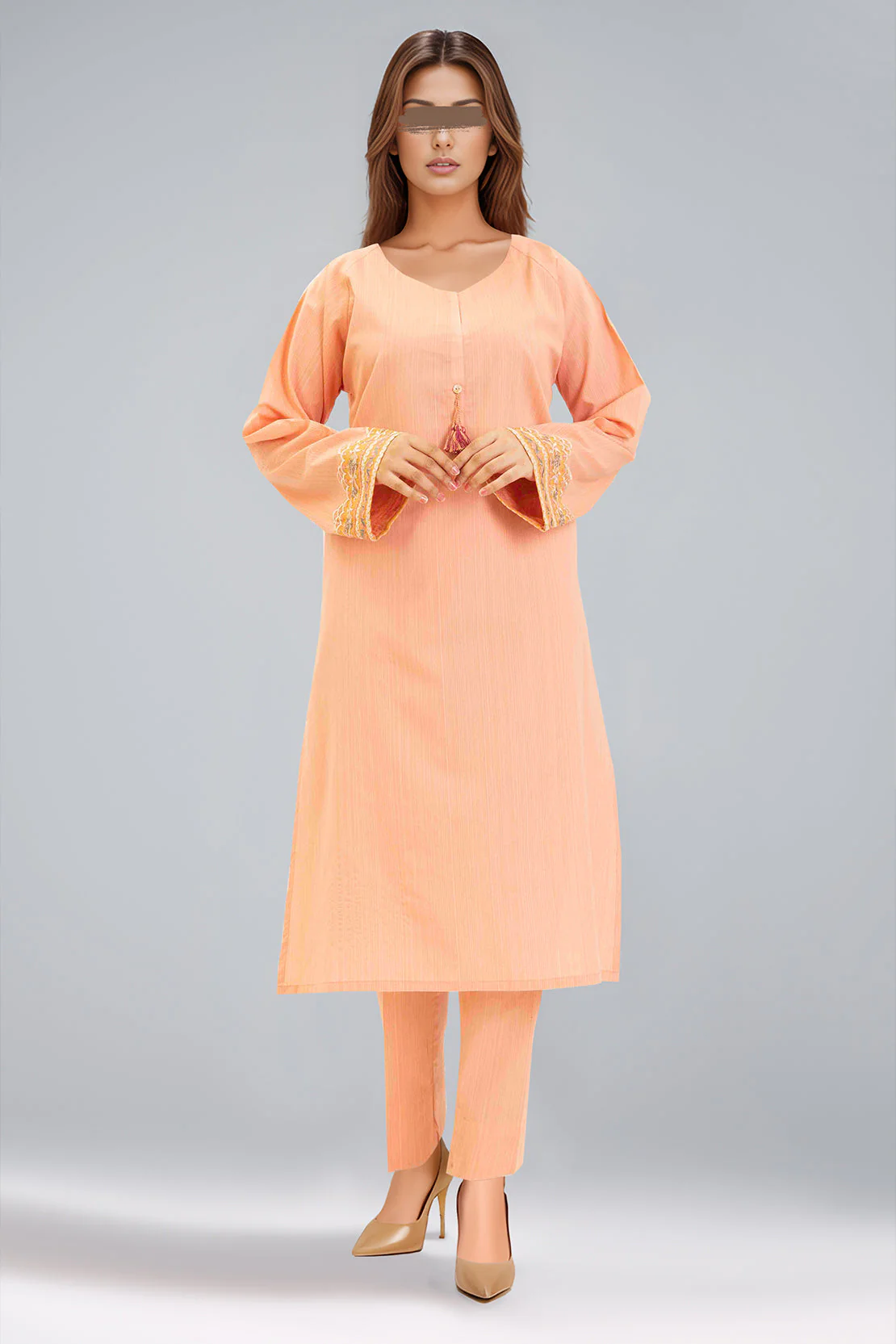 Solid Embroidered Slub Viscose Stitched 2 Piece (Shirt/Trouser)