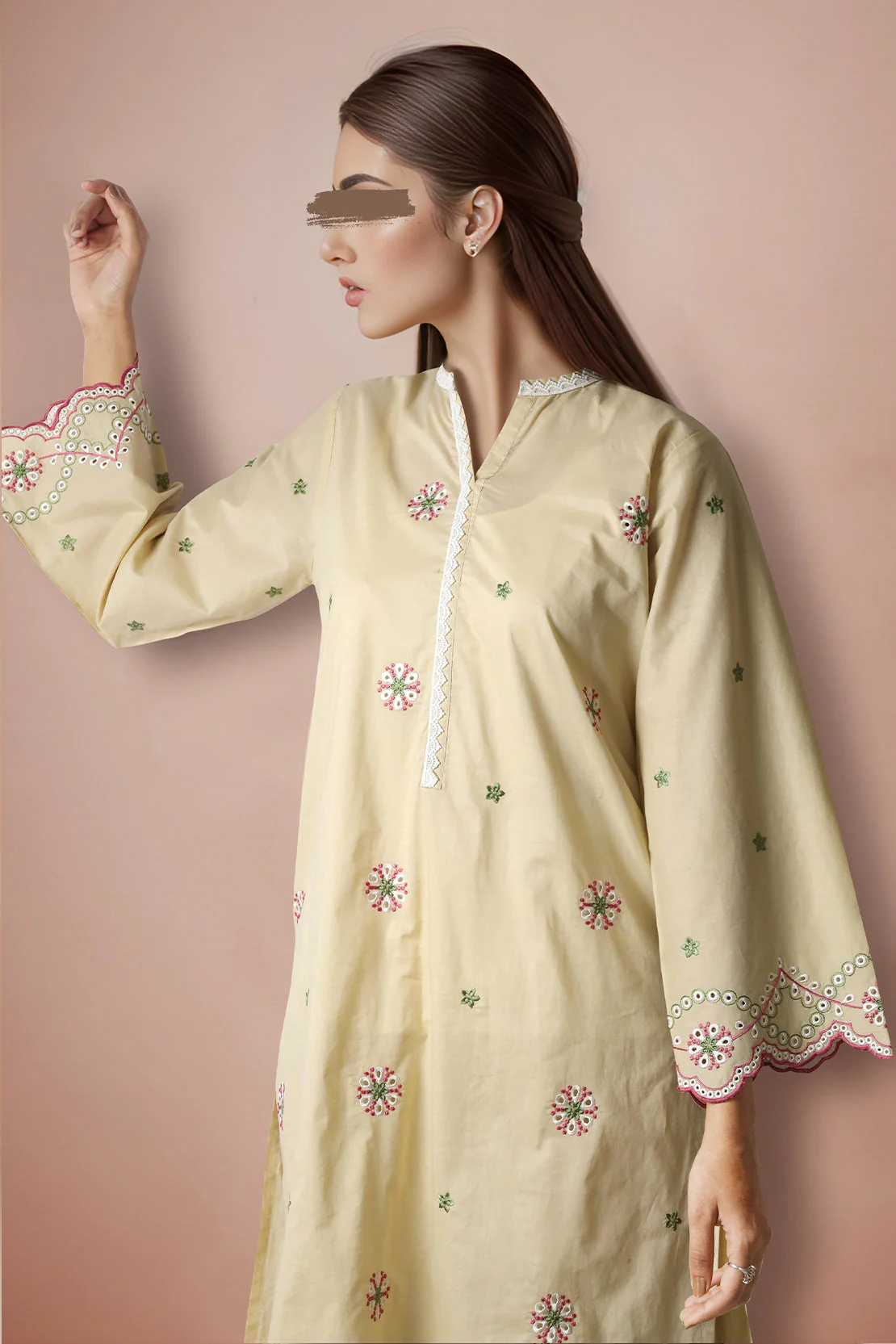 Solid Embroidered Cotton Stitched 2 Piece (Shirt/Trouser) - Image 2