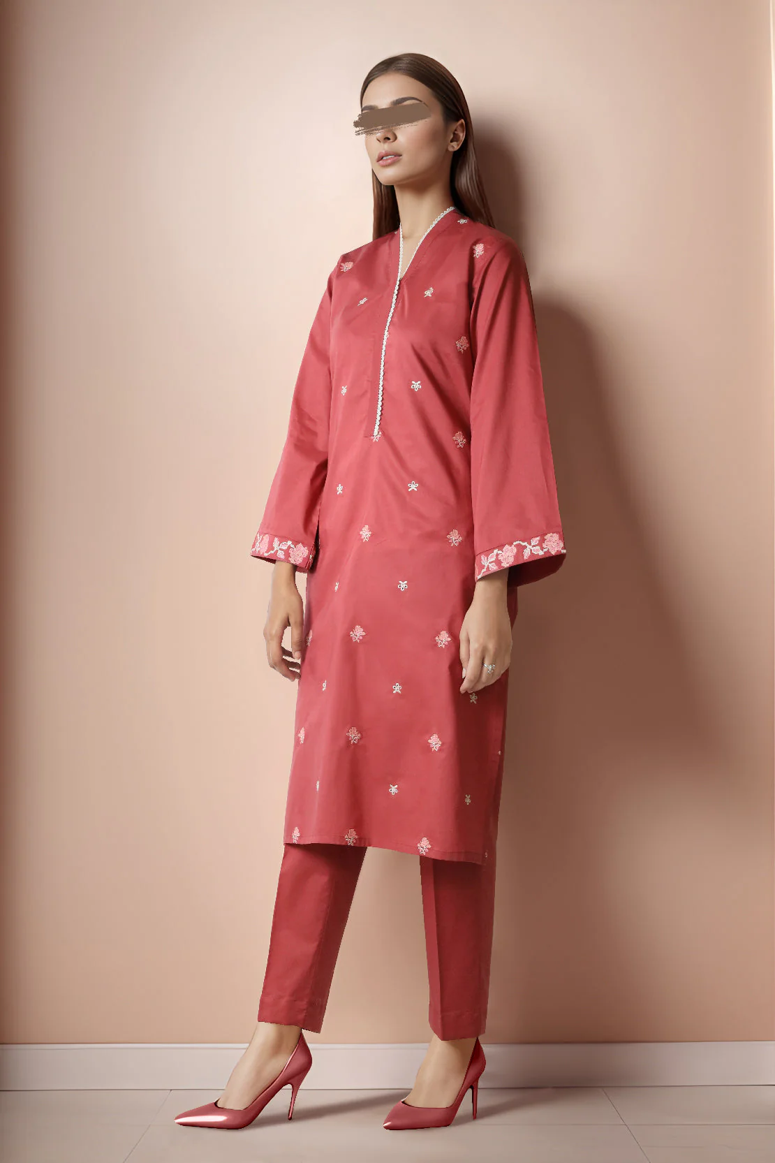 Solid Embroidered Cotton Stitched 2 Piece (Shirt/Trouser) - Image 2
