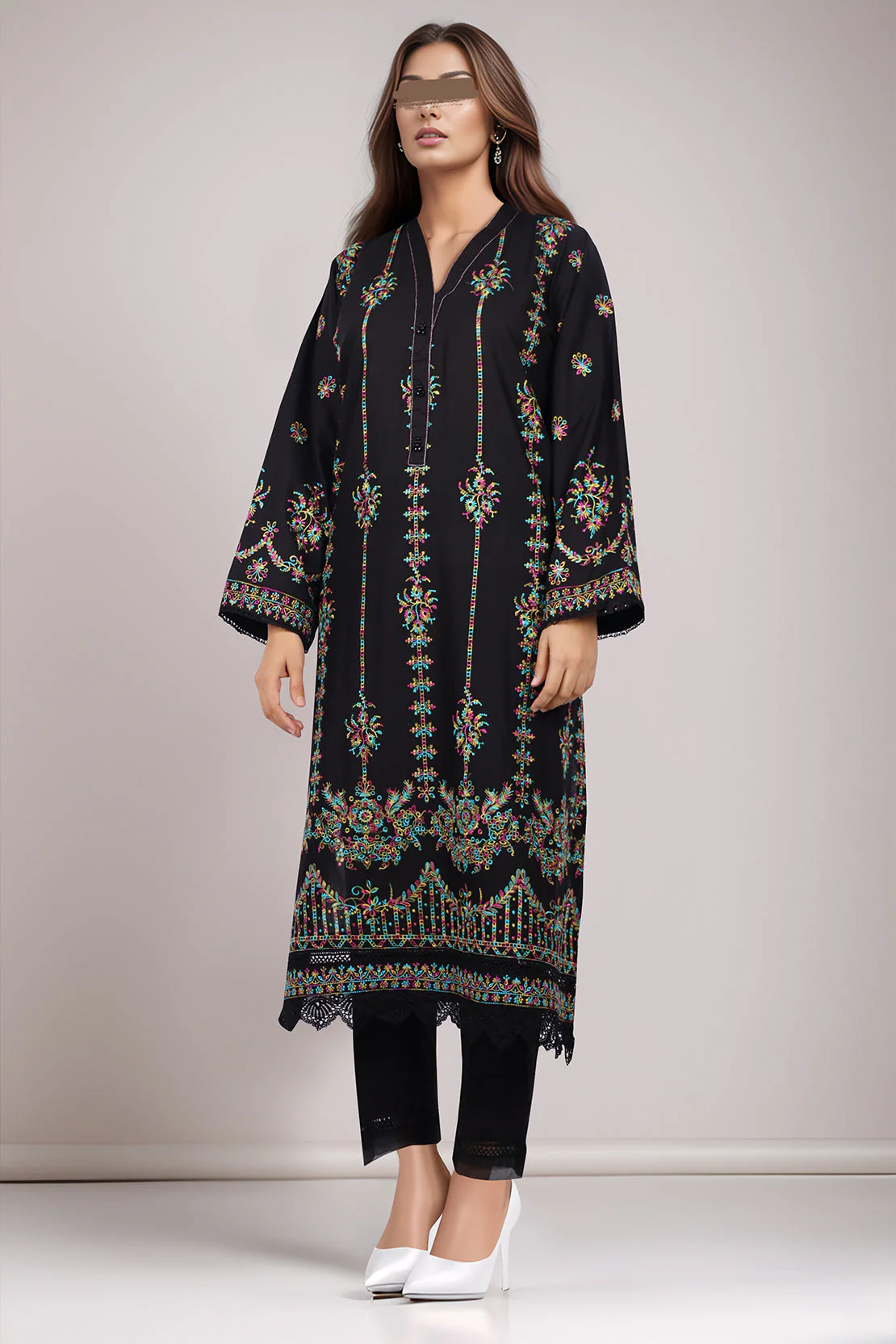 Solid Embroidered Cotton Stitched 2 Piece (Shirt/Trouser)