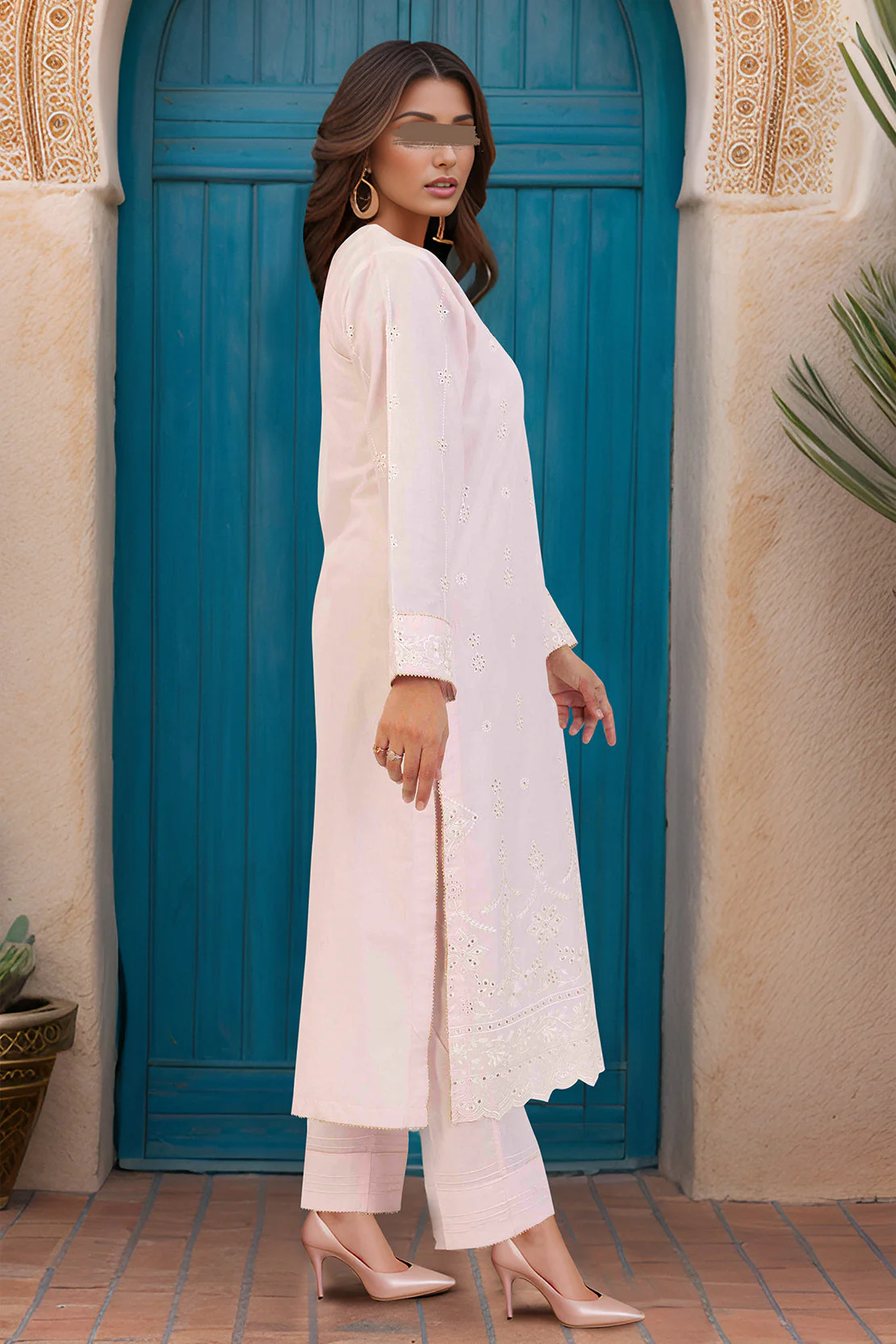 Solid Embroidered Cotton Stitched 2 Piece (Shirt/Trouser) - Image 2