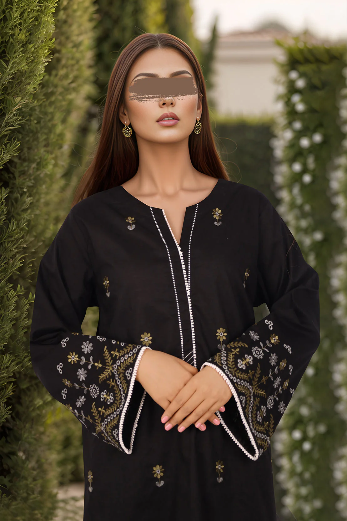 Solid Embroidered Cotton Stitched 2 Piece (Shirt/Trouser) - Image 2