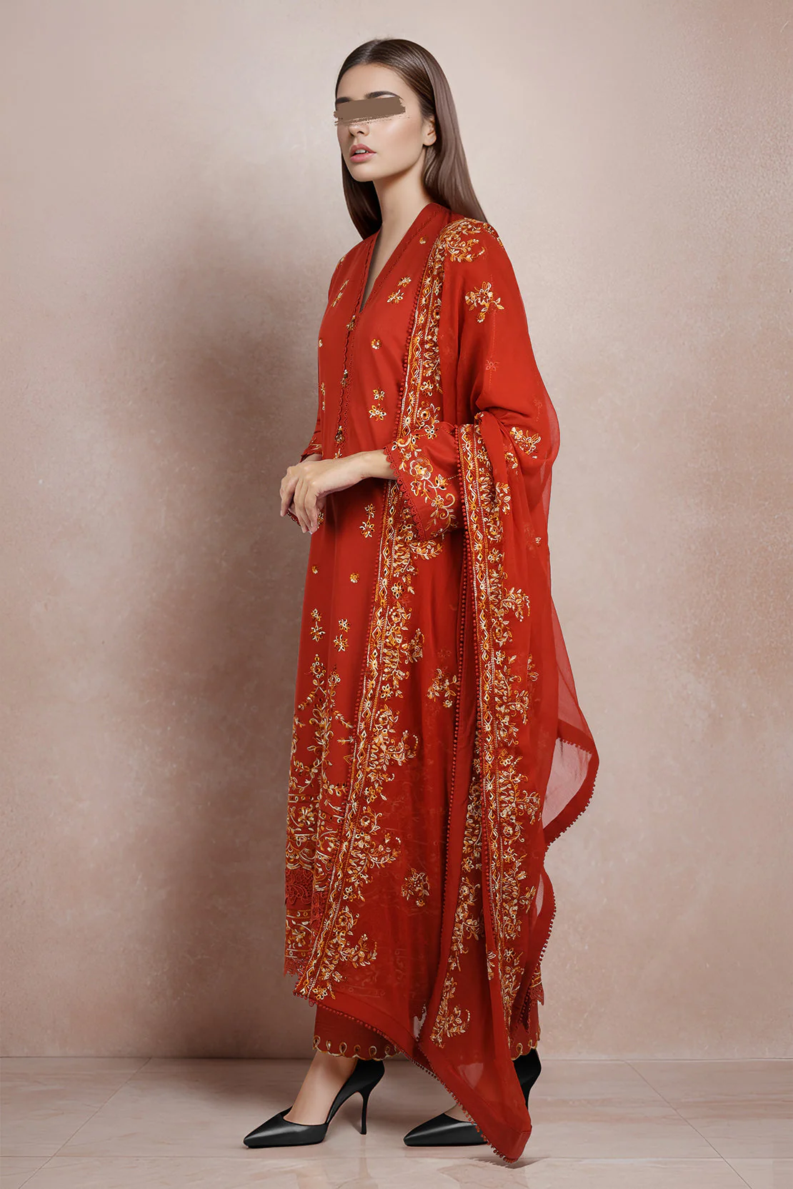 Solid Embroidered Cotton Stitched 2 Piece (Shirt/Trouser) - Image 2