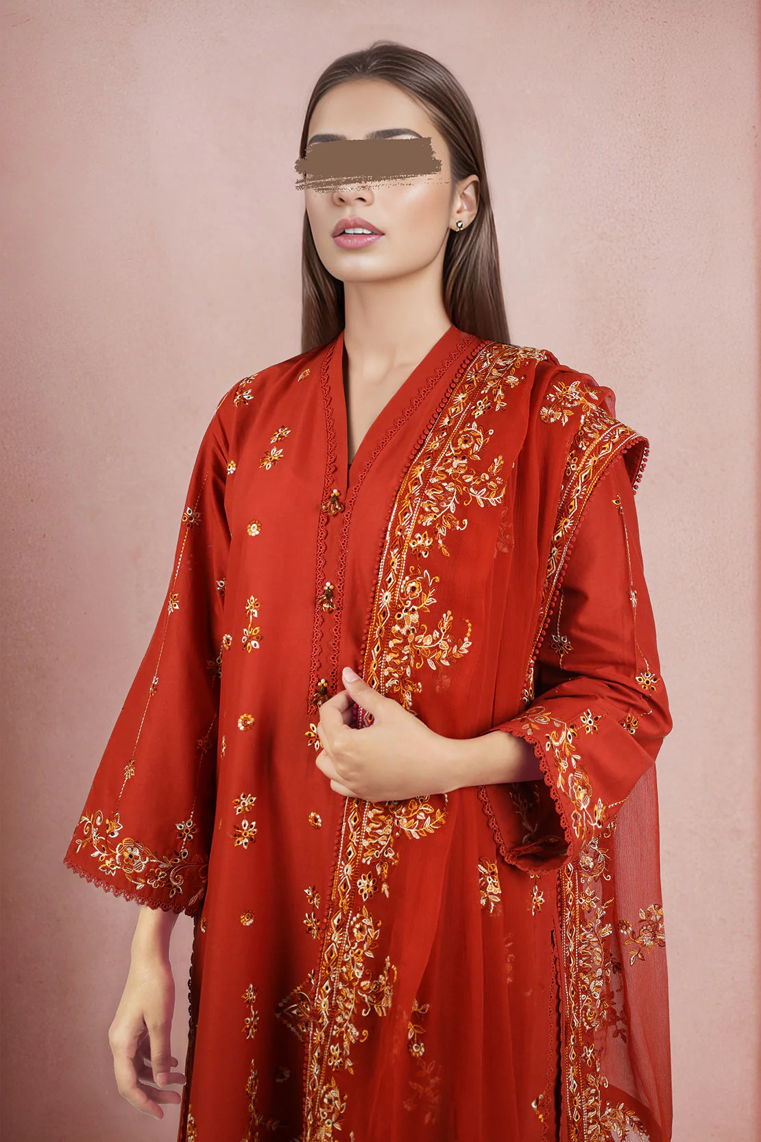 Solid Embroidered Cotton Stitched 2 Piece (Shirt/Trouser) - Image 3