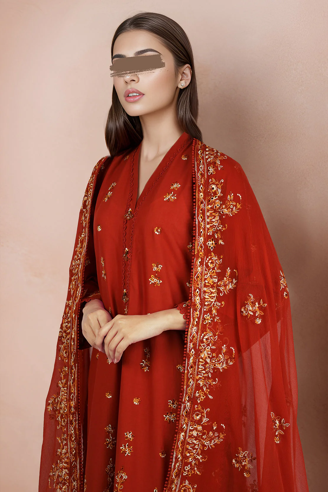 Solid Embroidered Cotton Stitched 2 Piece (Shirt/Trouser) - Image 4