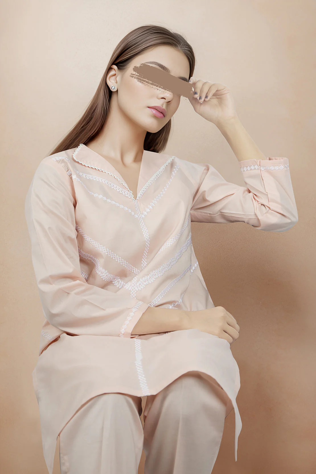 Solid Embroidered Cotton Stitched 2 Piece (Shirt/Trouser) - Image 3