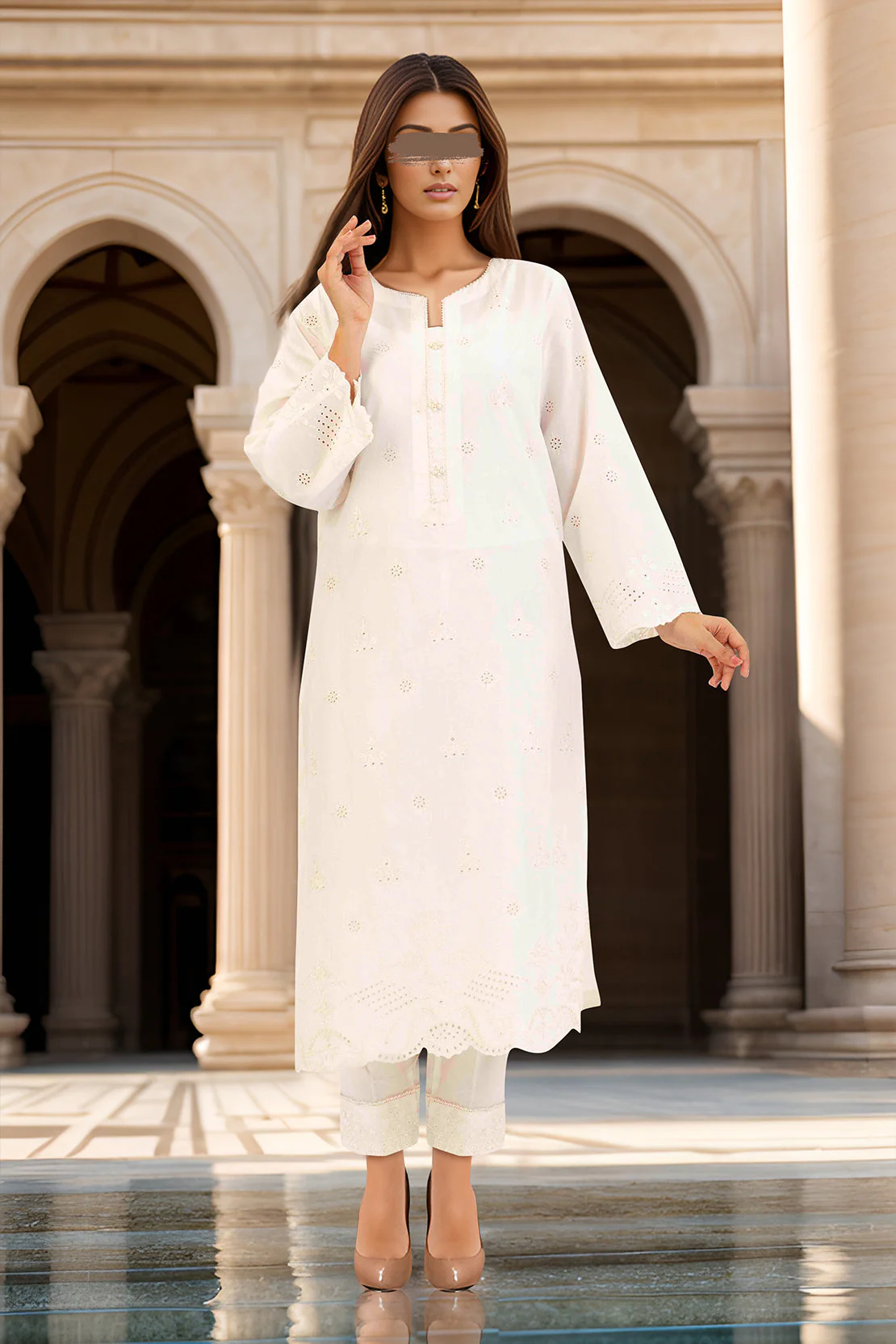 Solid Embroidered Cotton Stitched 2 Piece (Shirt/Trouser) - Image 2