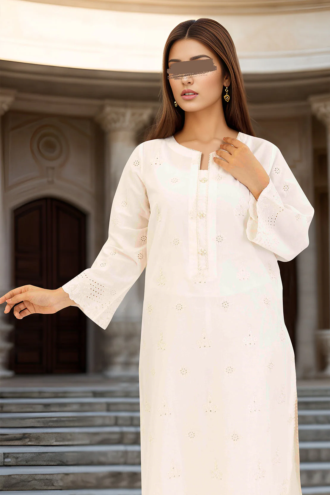 Solid Embroidered Cotton Stitched 2 Piece (Shirt/Trouser) - Image 3