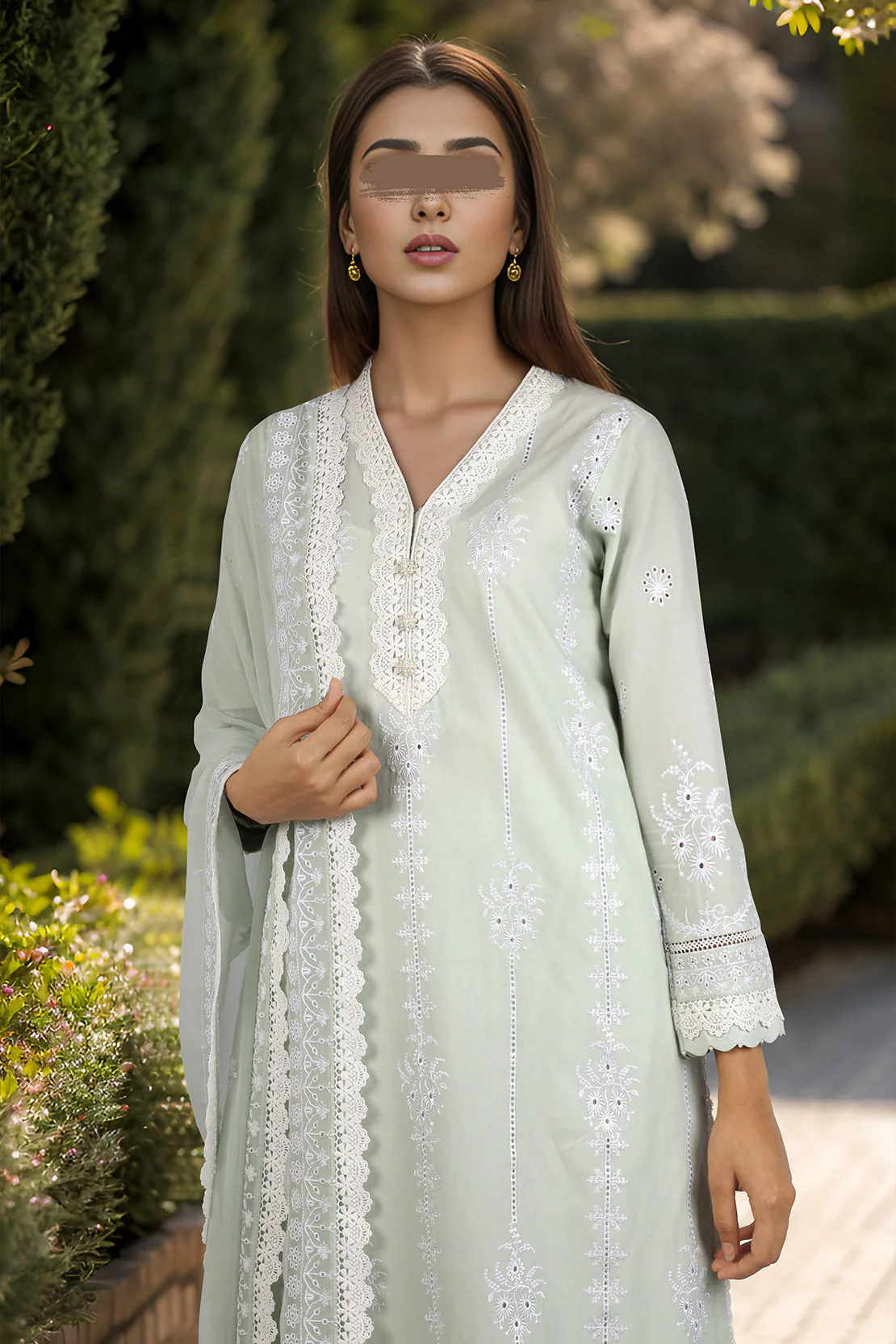 Solid Embroidered Cotton Stitched 2 Piece (Shirt/Trouser) - Image 2