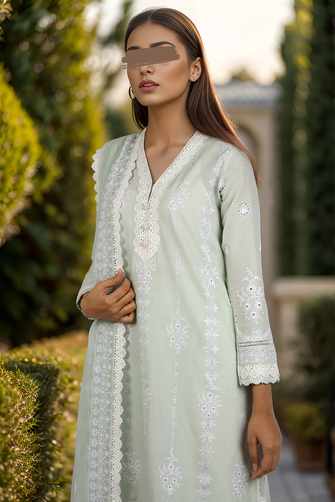 Solid Embroidered Cotton Stitched 2 Piece (Shirt/Trouser) - Image 3