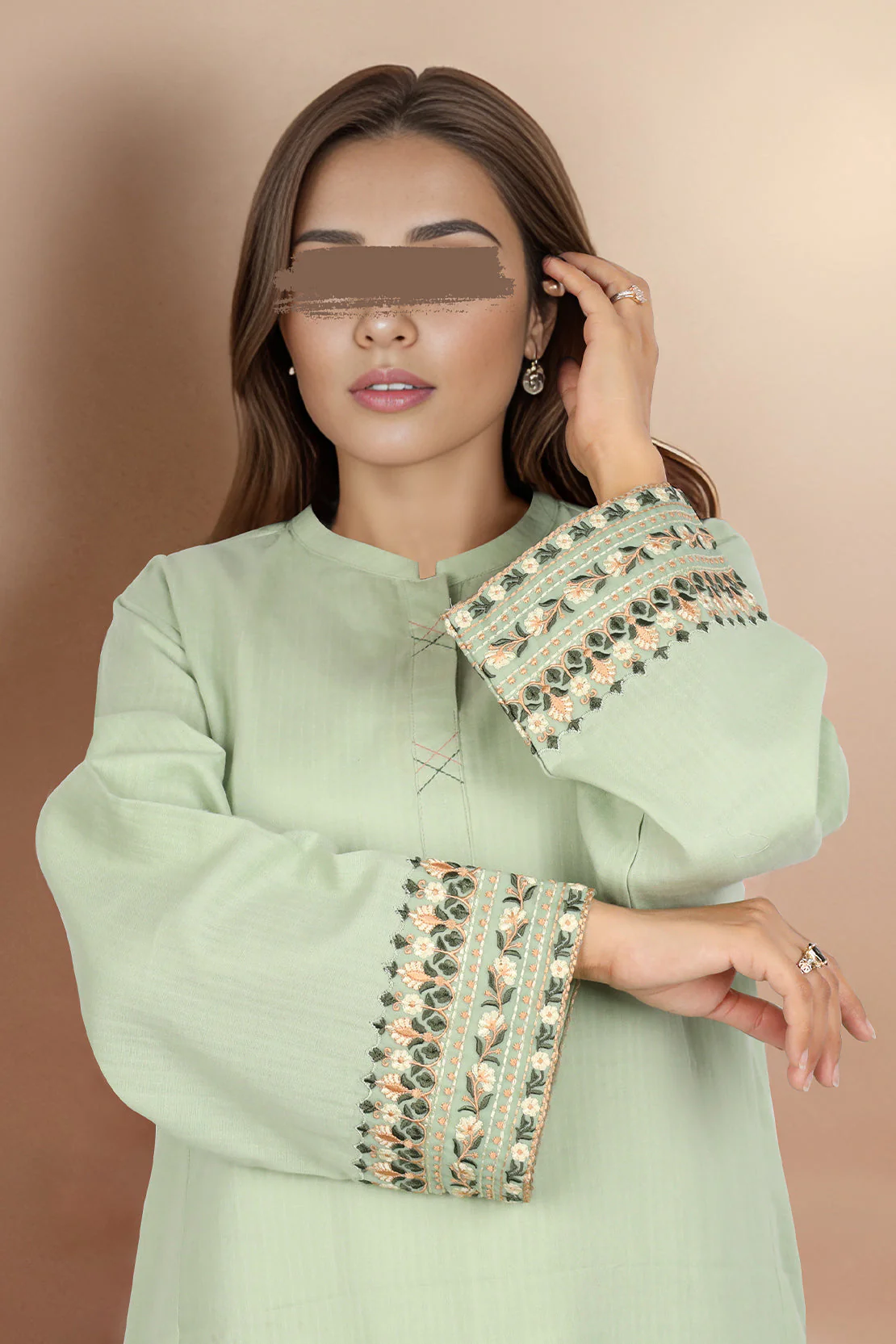 Solid Embroidered Cotton Stitched 2 Piece (Shirt/Trouser) - Image 2