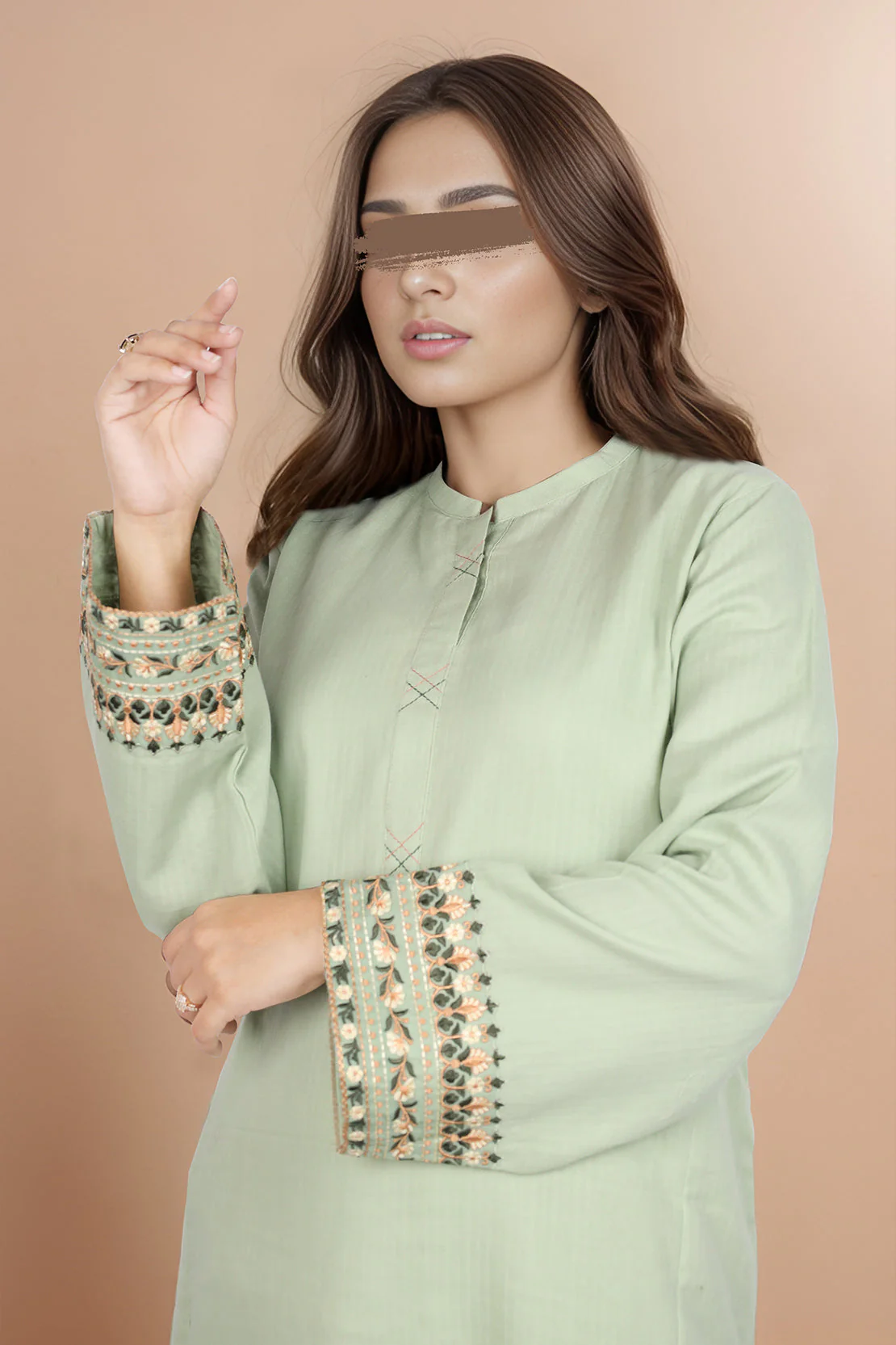 Solid Embroidered Cotton Stitched 2 Piece (Shirt/Trouser) - Image 3