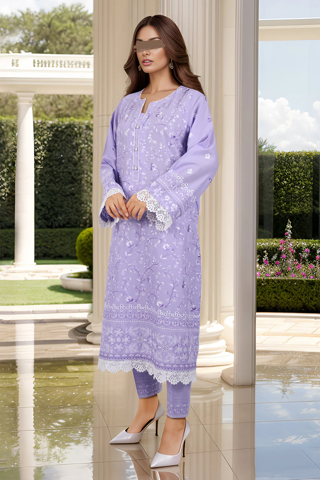 Solid Embroidered Cotton Stitched 2 Piece (Shirt/Trouser) - Image 3