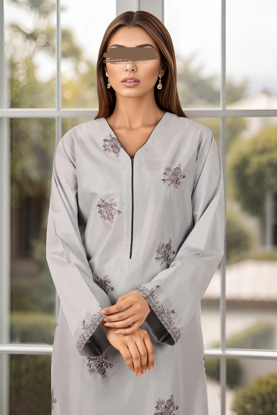 Solid Embroidered Cotton Stitched 2 Piece (Shirt/Trouser) - Image 2