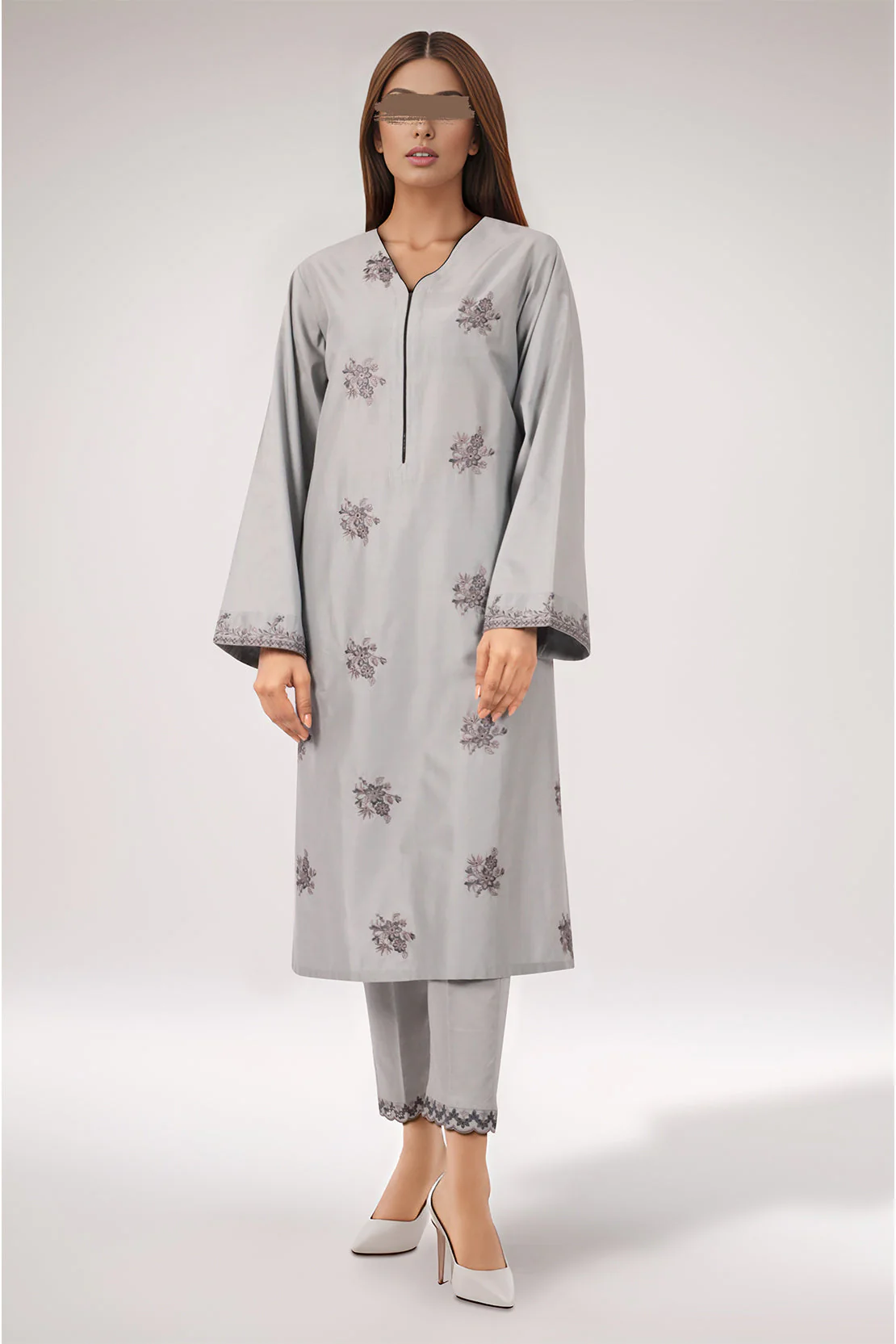 Solid Embroidered Cotton Stitched 2 Piece (Shirt/Trouser) - Image 3
